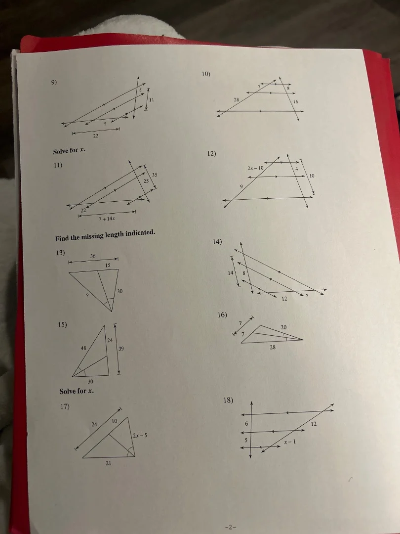 9) 10) solve for x. 11) 12) find the missing length indicated. 13) 14) …