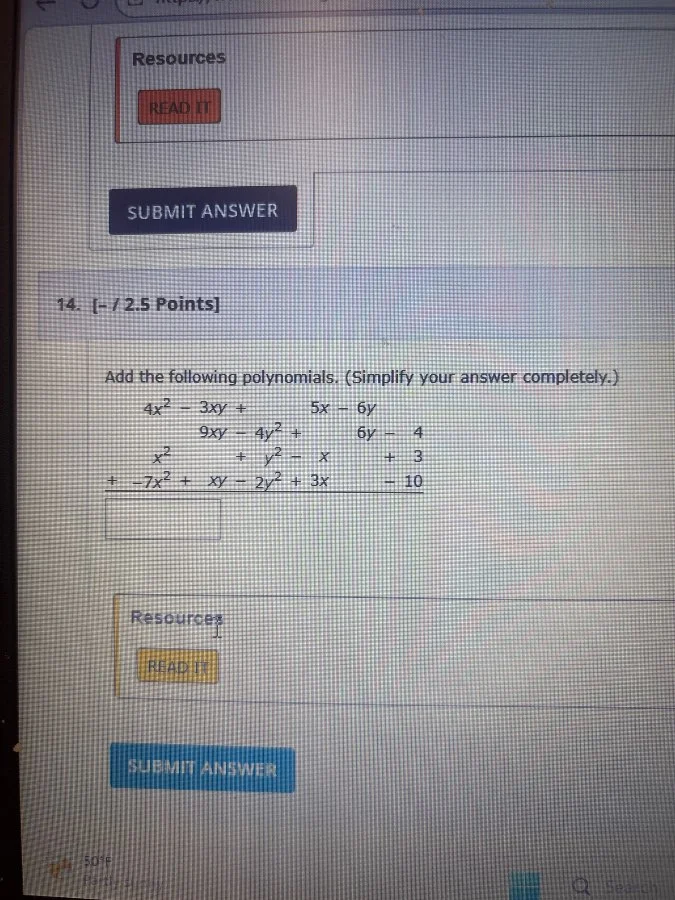 14. - / 2.5 points add the following polynomials. (simplify your answer…