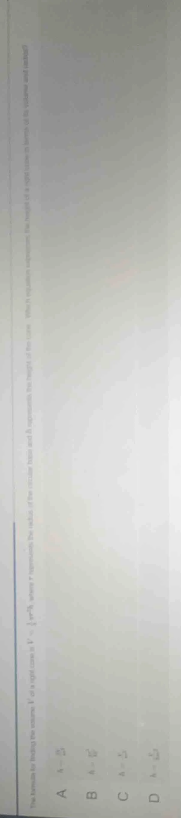 the formula for finding the volume $v$ of a right cone is $v = \\frac{1…