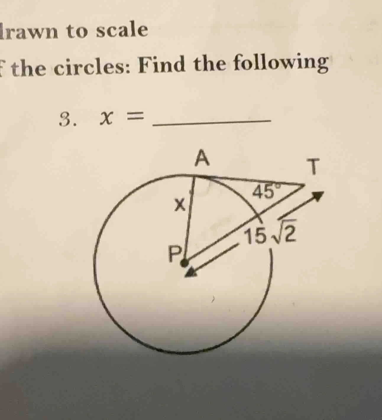rawn to scale the circles: find the following 3. $x = $