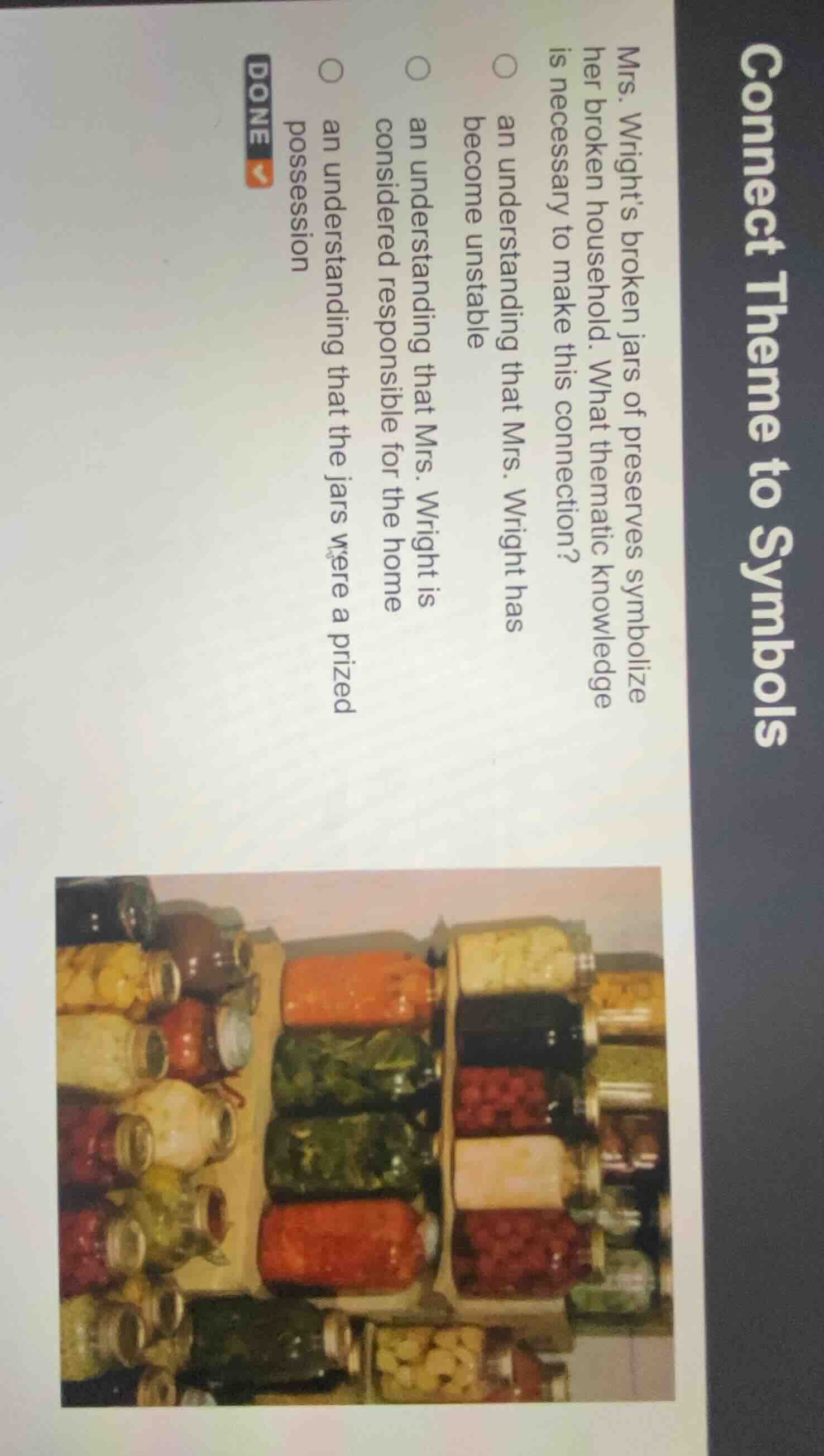 connect theme to symbols mrs. wrights broken jars of preserves symboliz…