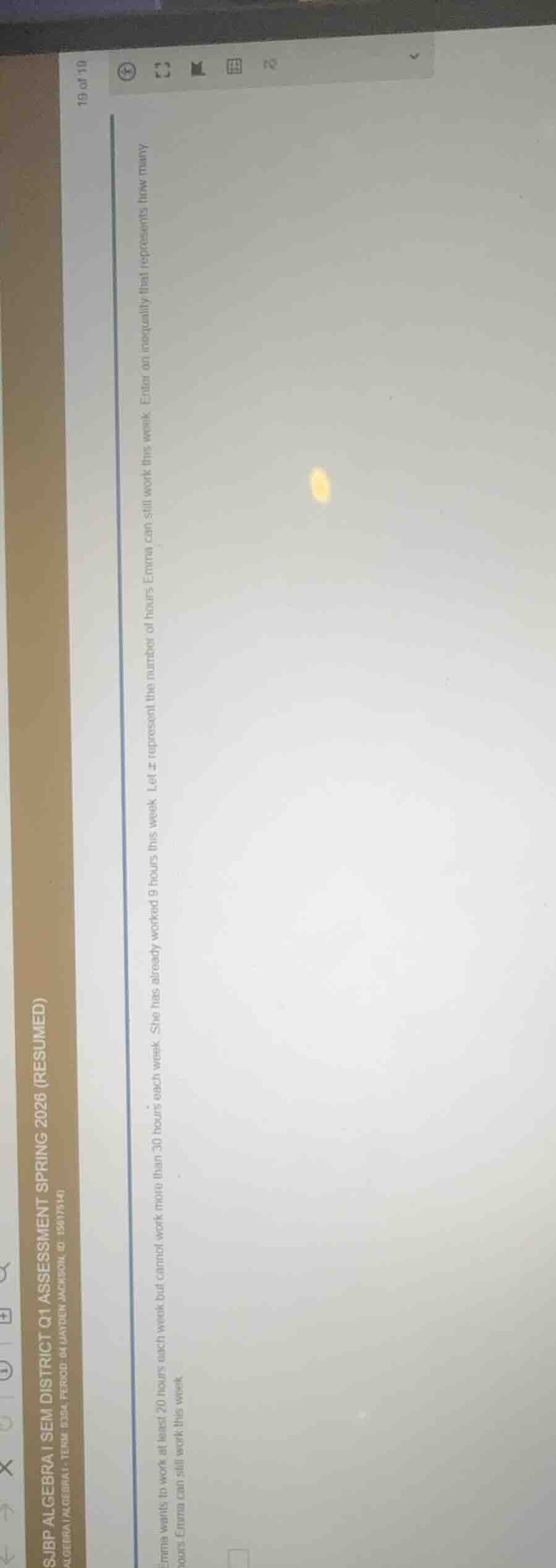 19 of 10 sjbp algebra i sem district q1 assessment spring 2026 (resumed…