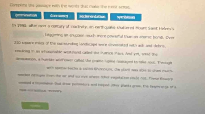 complete the passage with the words that make the most sense. germinati…