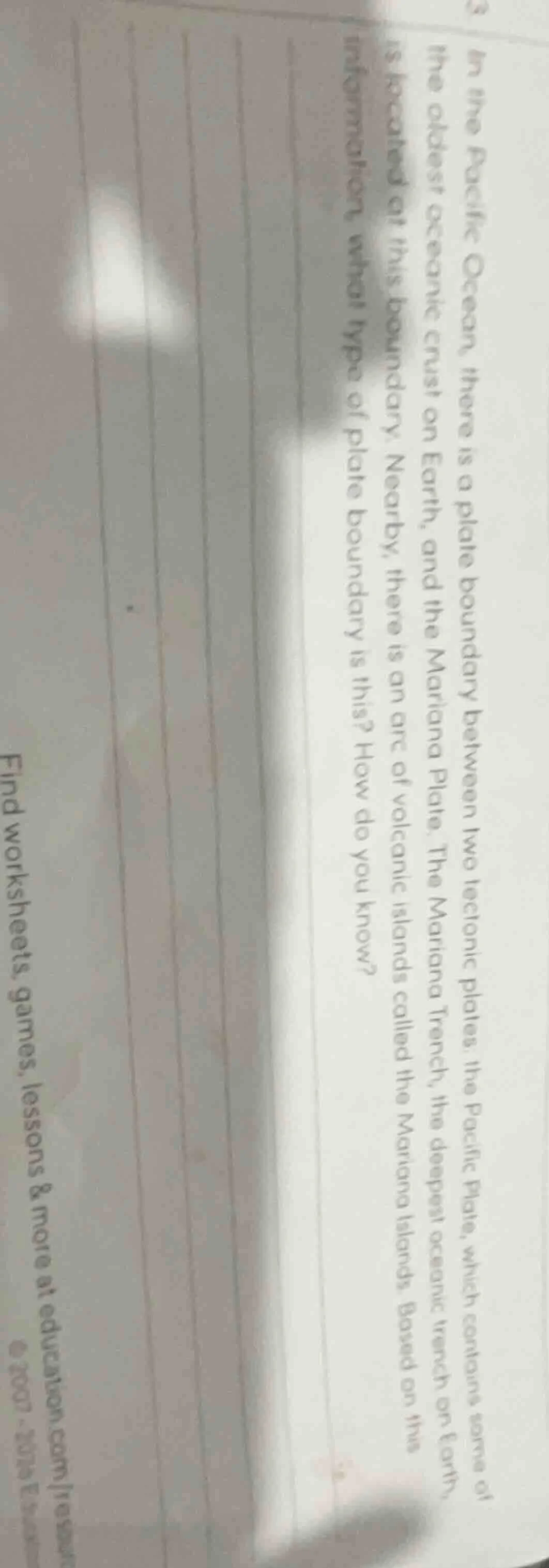 3. in the pacific ocean, there is a plate boundary between two tectonic…