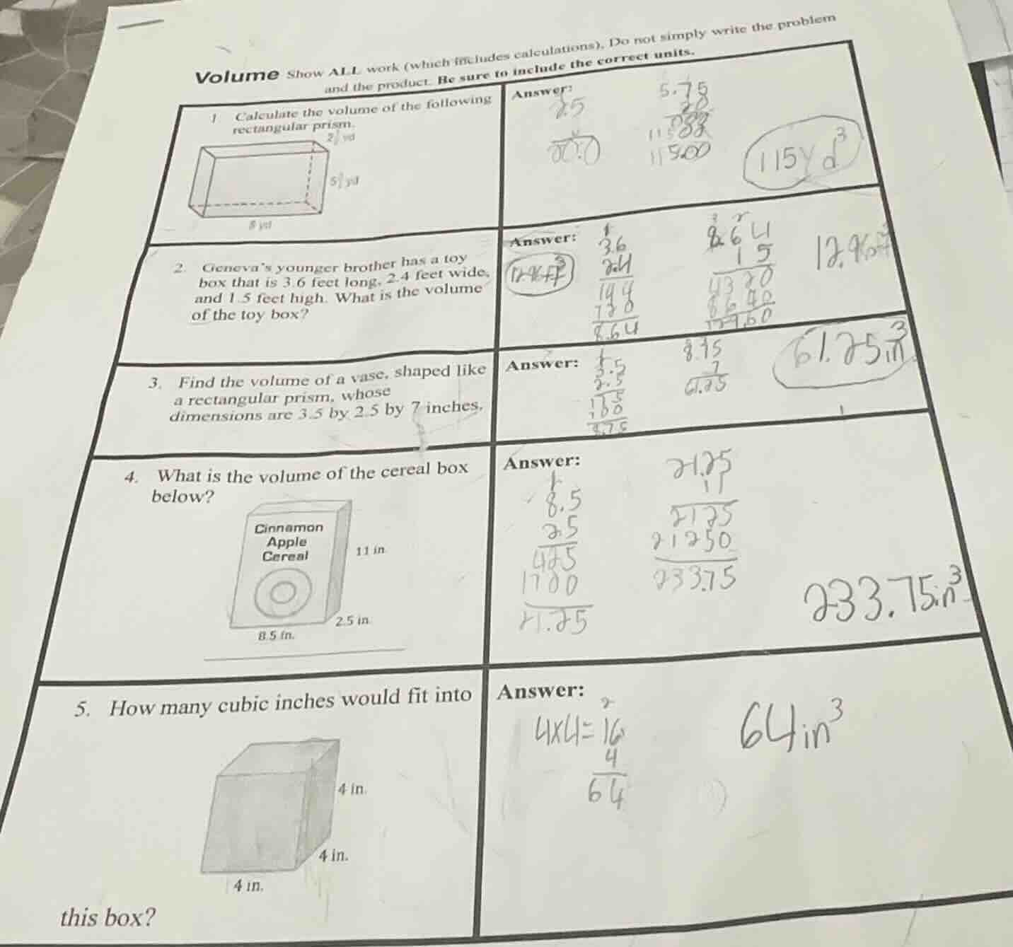 volume show all work (which includes calculations). do not simply write…