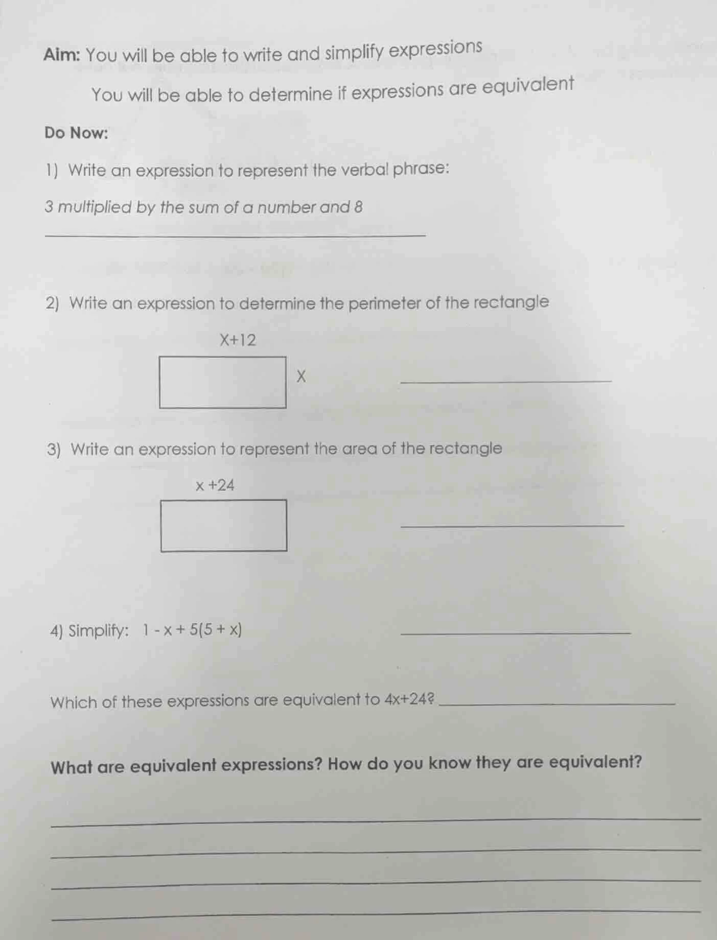 aim: you will be able to write and simplify expressions you will be abl…