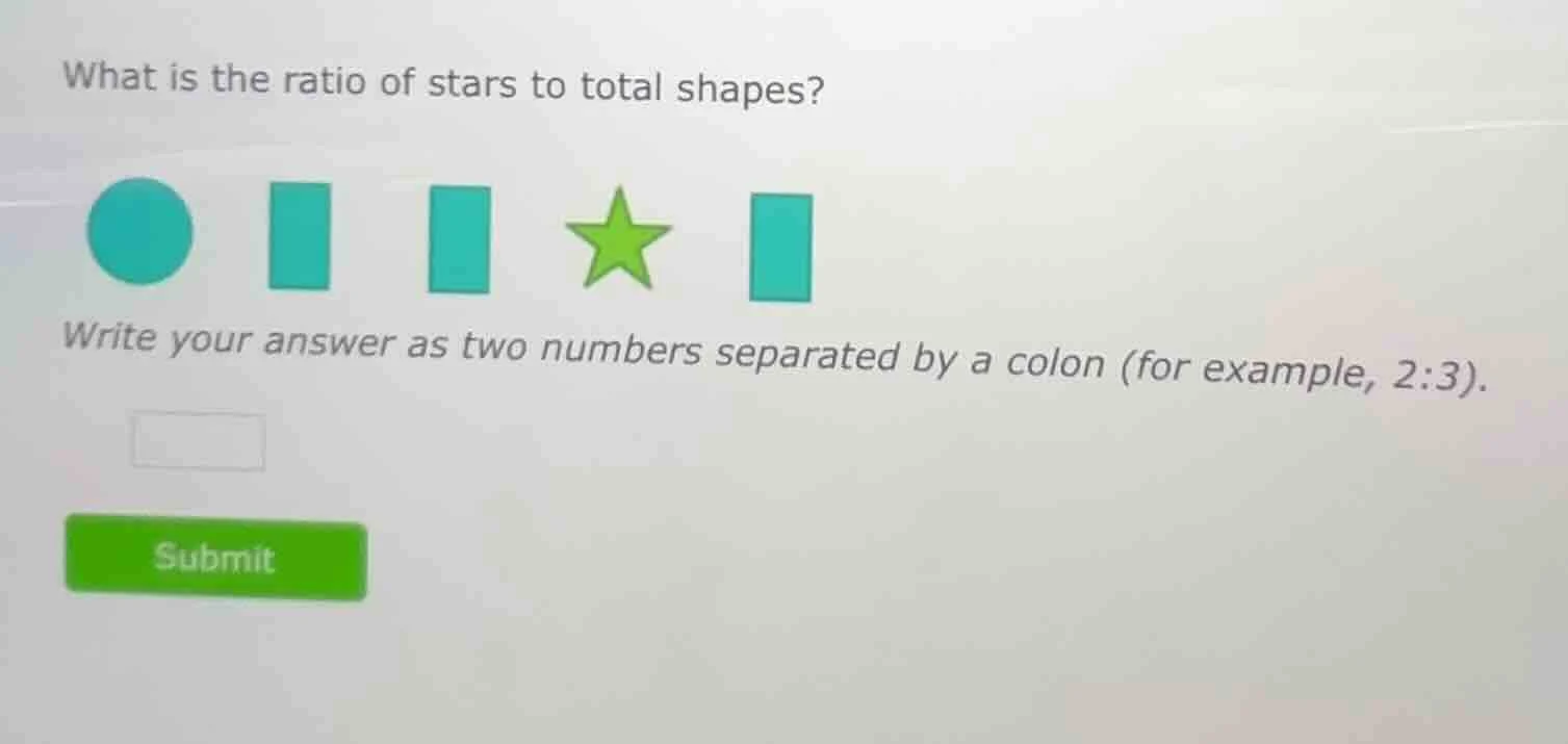 what is the ratio of stars to total shapes? write your answer as two nu…