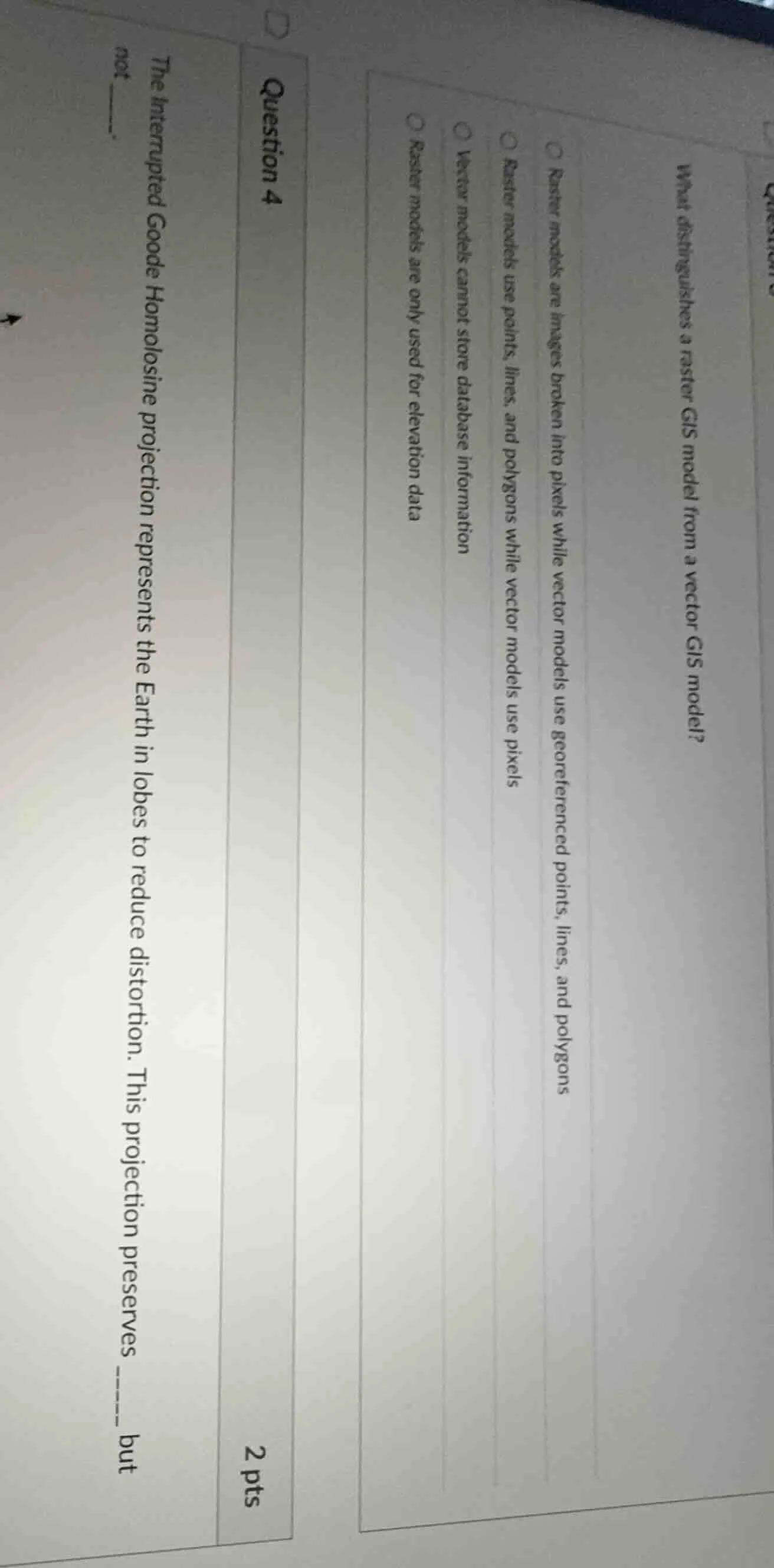 what distinguishes a raster gis model from a vector gis model?○ raster …