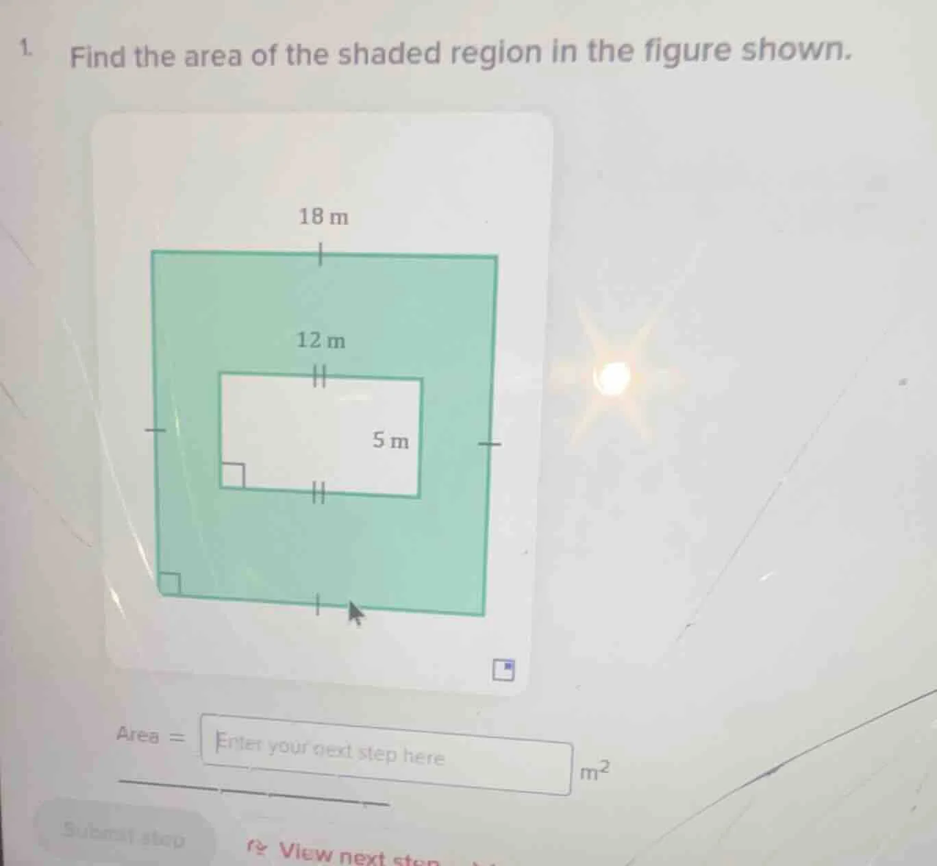1. find the area of the shaded region in the figure shown. 18 m 12 m 5 …
