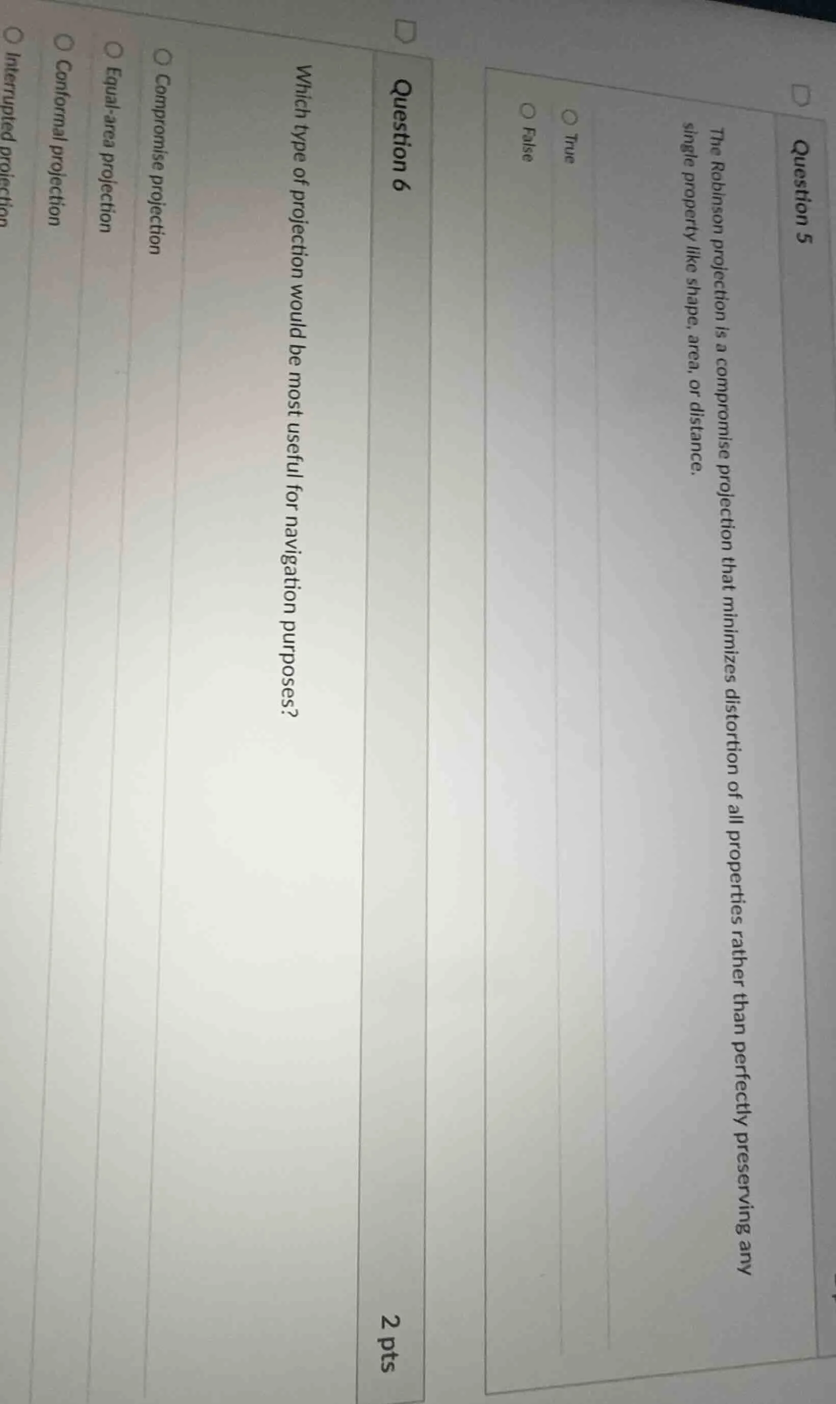 question 5 the robinson projection is a compromise projection that mini…