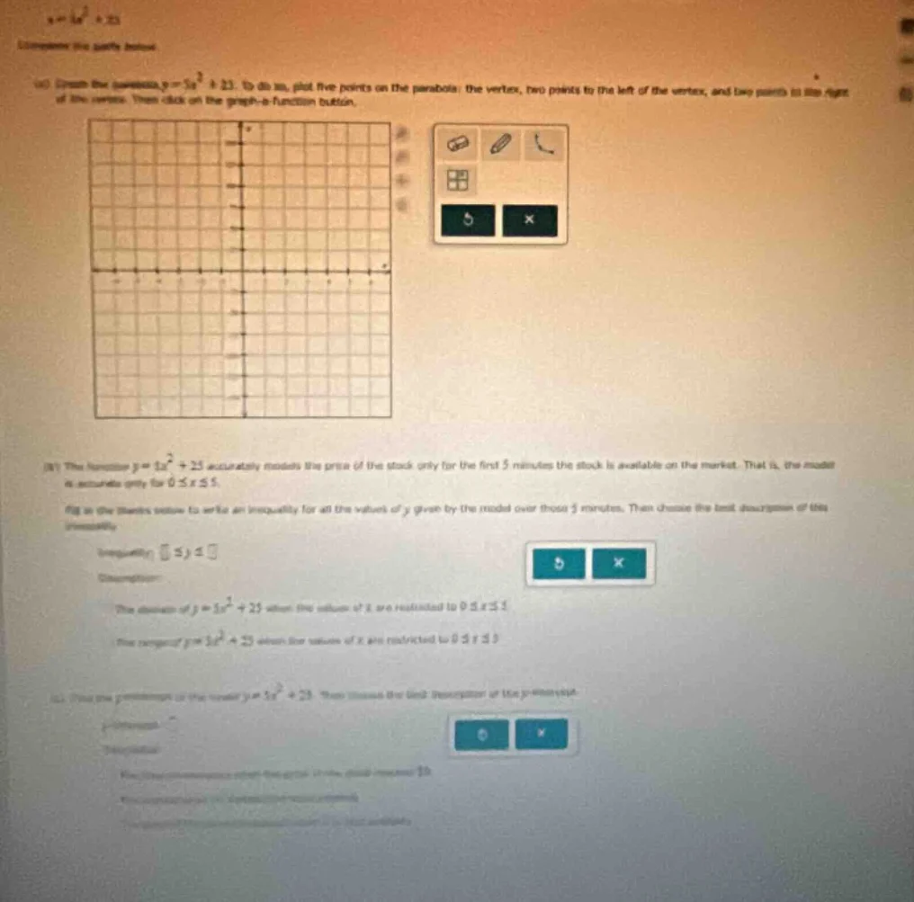 compare the parts below. (a) graph the equation, $y=3x^2 + 23$. to do s…