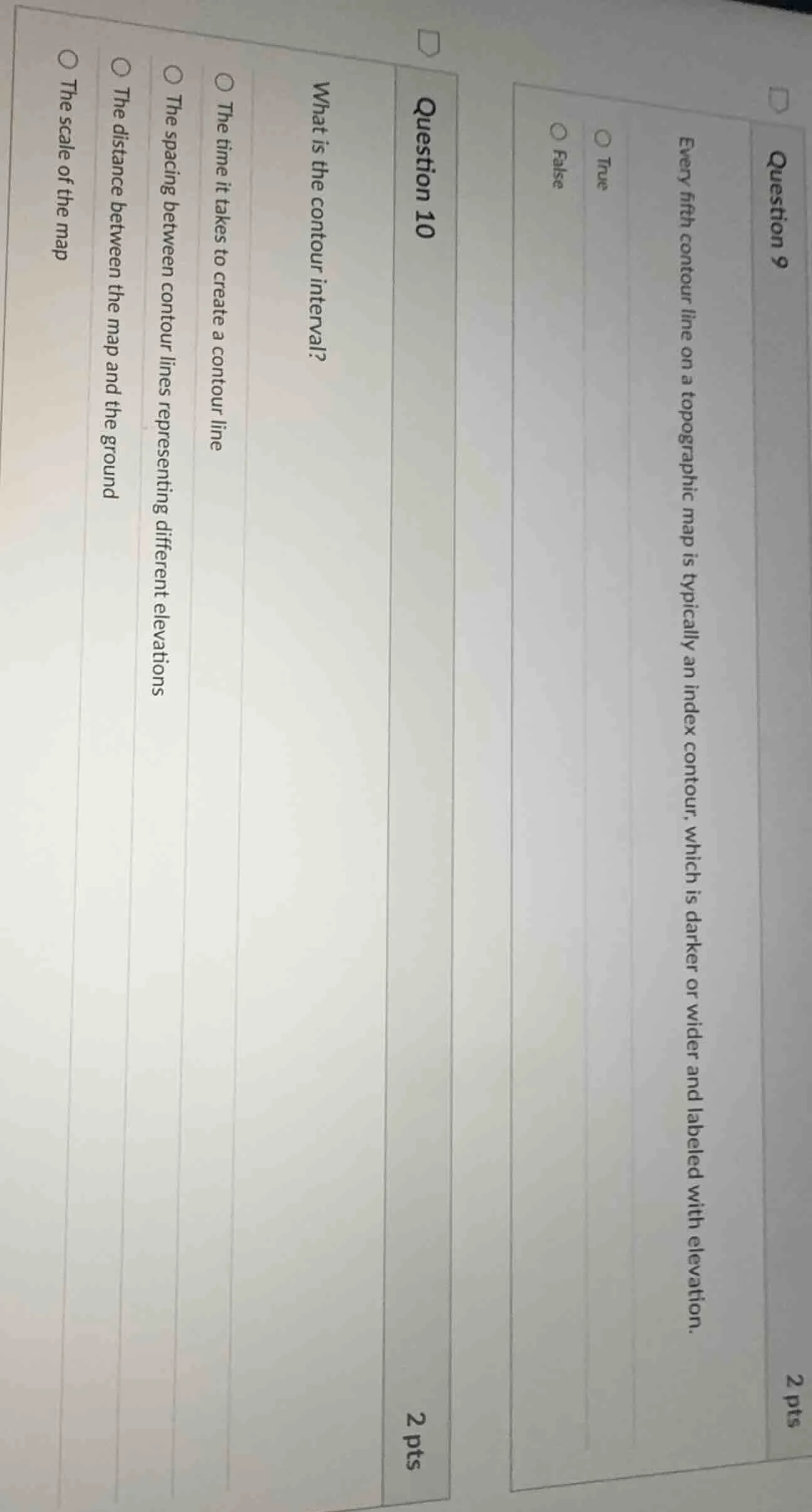 question 9 2 ptsevery fifth contour line on a topographic map is typica…