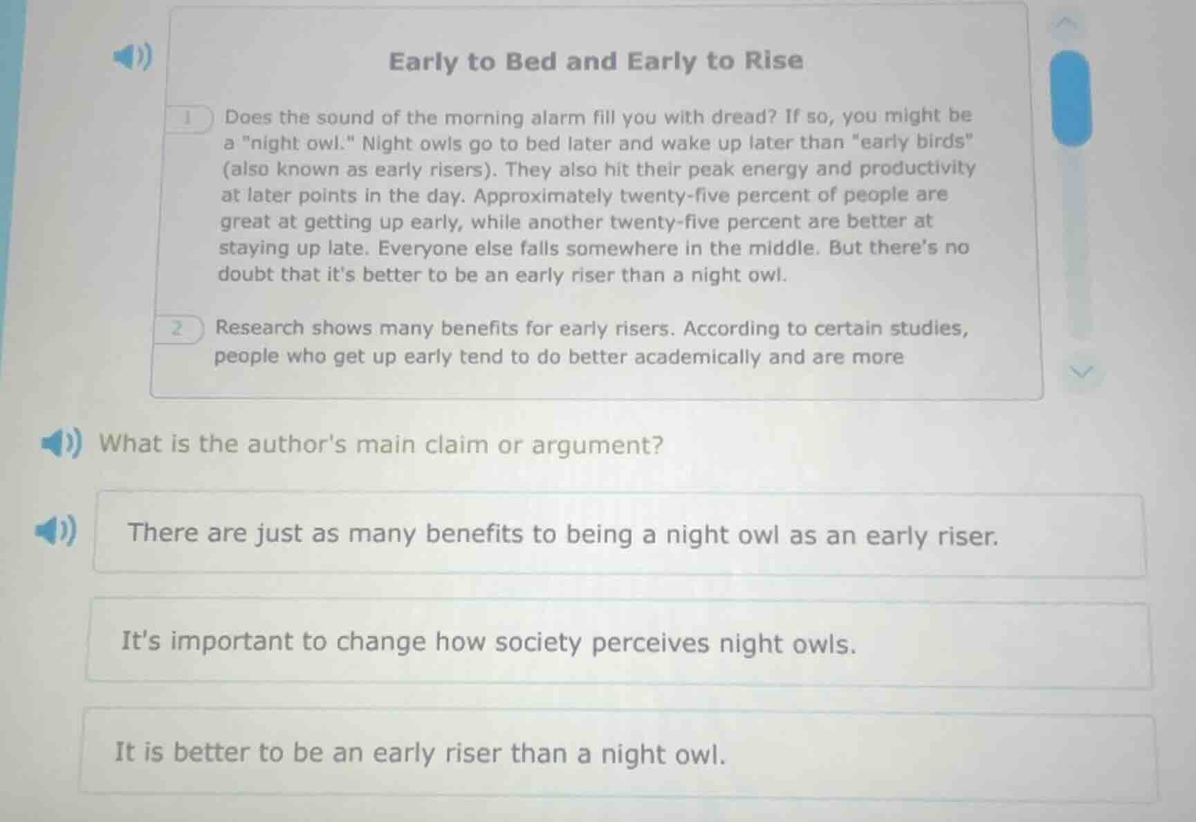 early to bed and early to rise1) does the sound of the morning alarm fi…