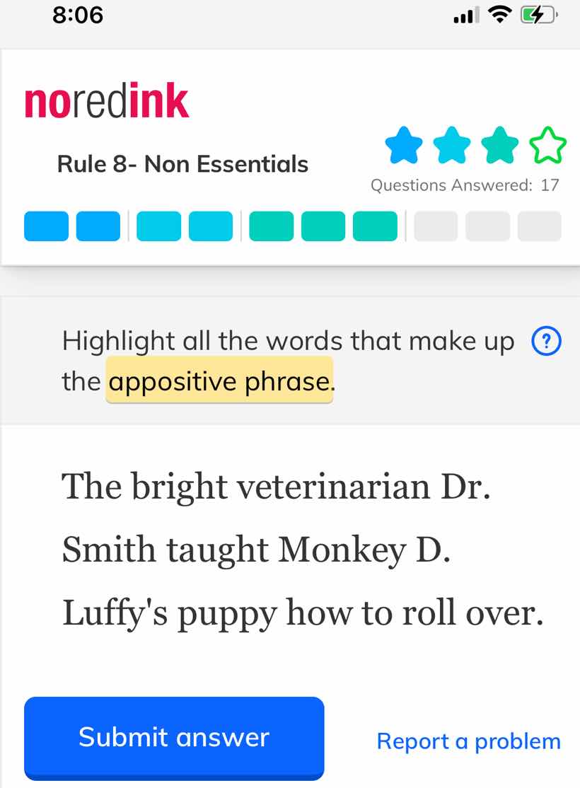 rule 8- non essentials questions answered: 17 highlight all the words t…