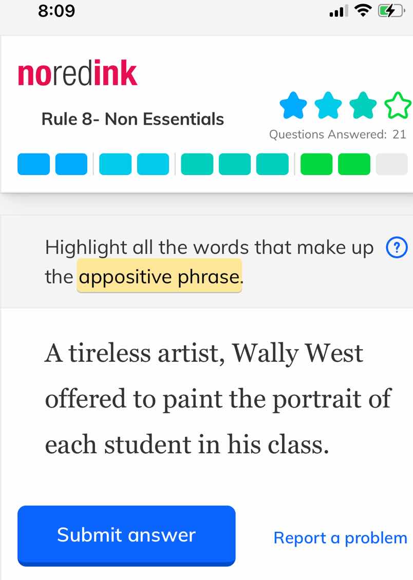 noredink rule 8- non essentials questions answered: 21 highlight all th…