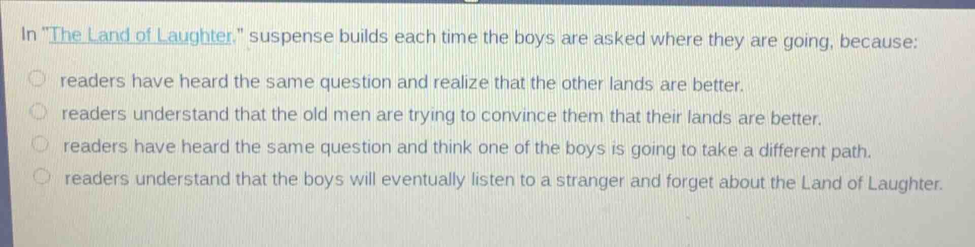 in \the land of laughter,\ suspense builds each time the boys are asked…