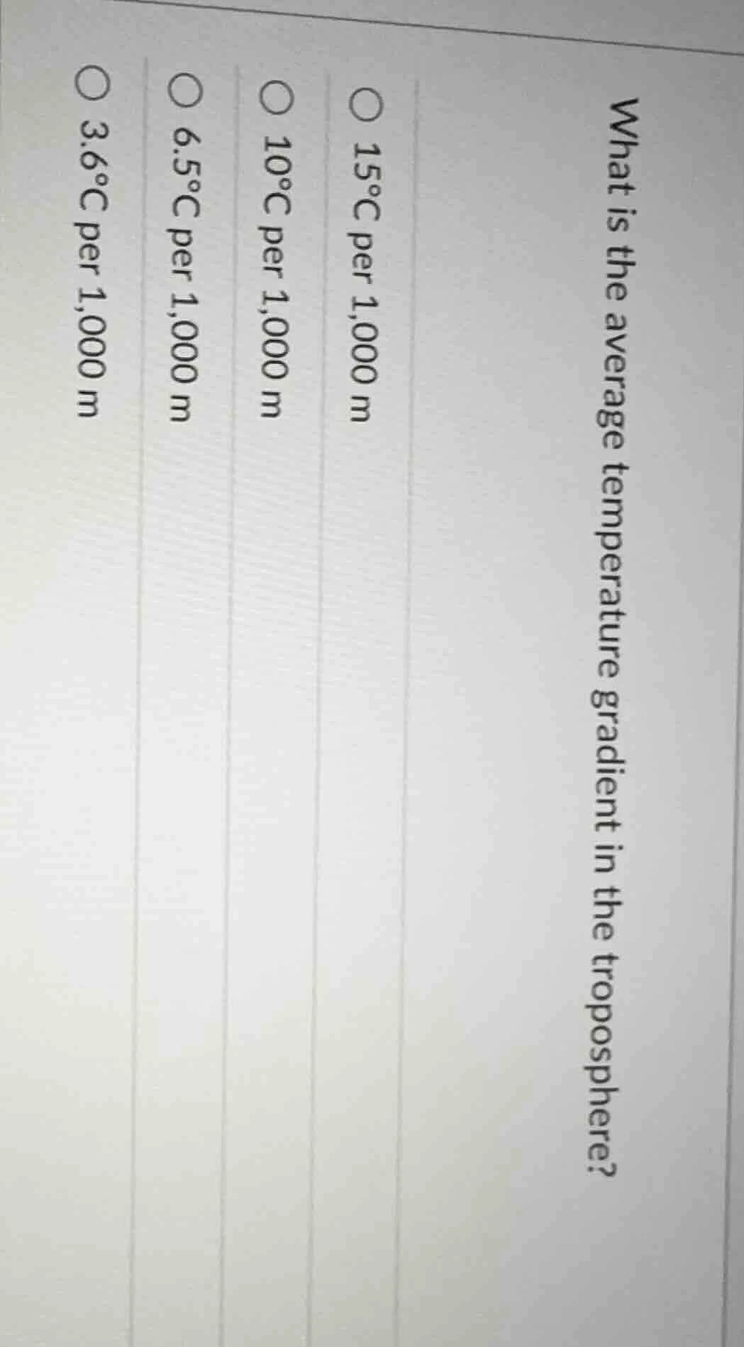 what is the average temperature gradient in the troposphere?○ 15℃ per 1…