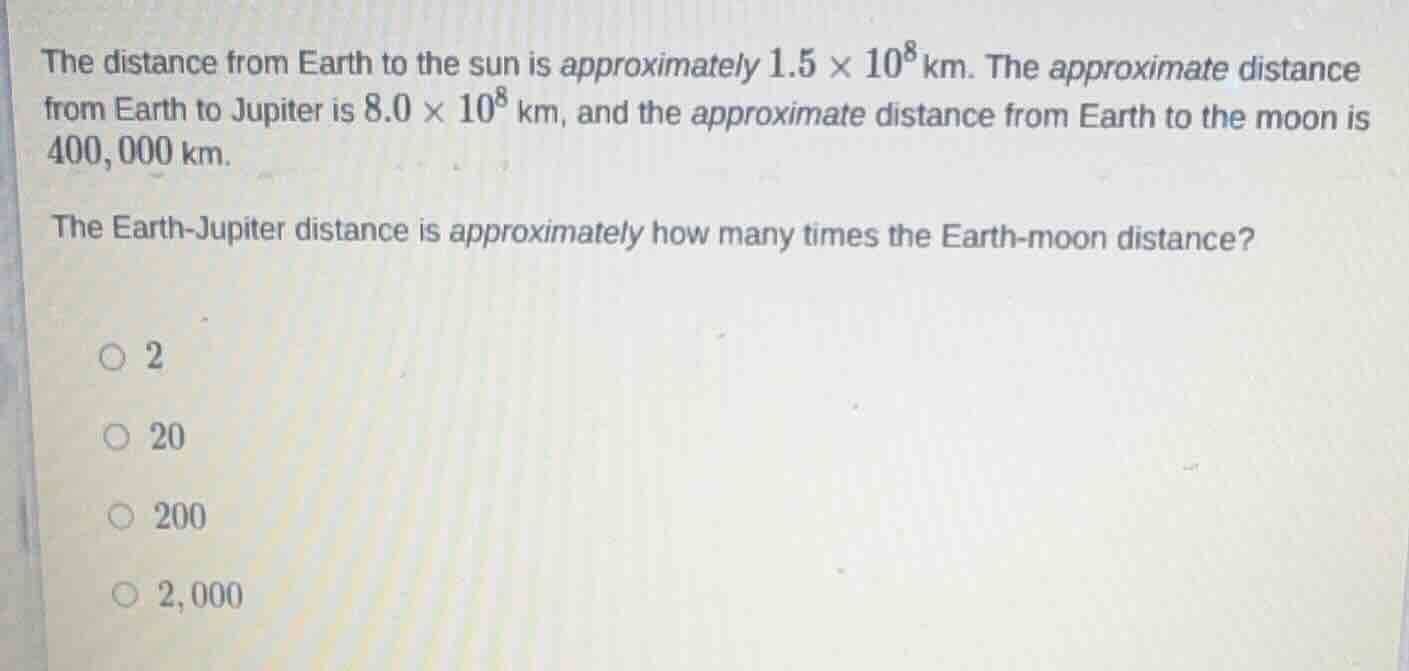 the distance from earth to the sun is approximately $1.5 \\times 10^{8}…