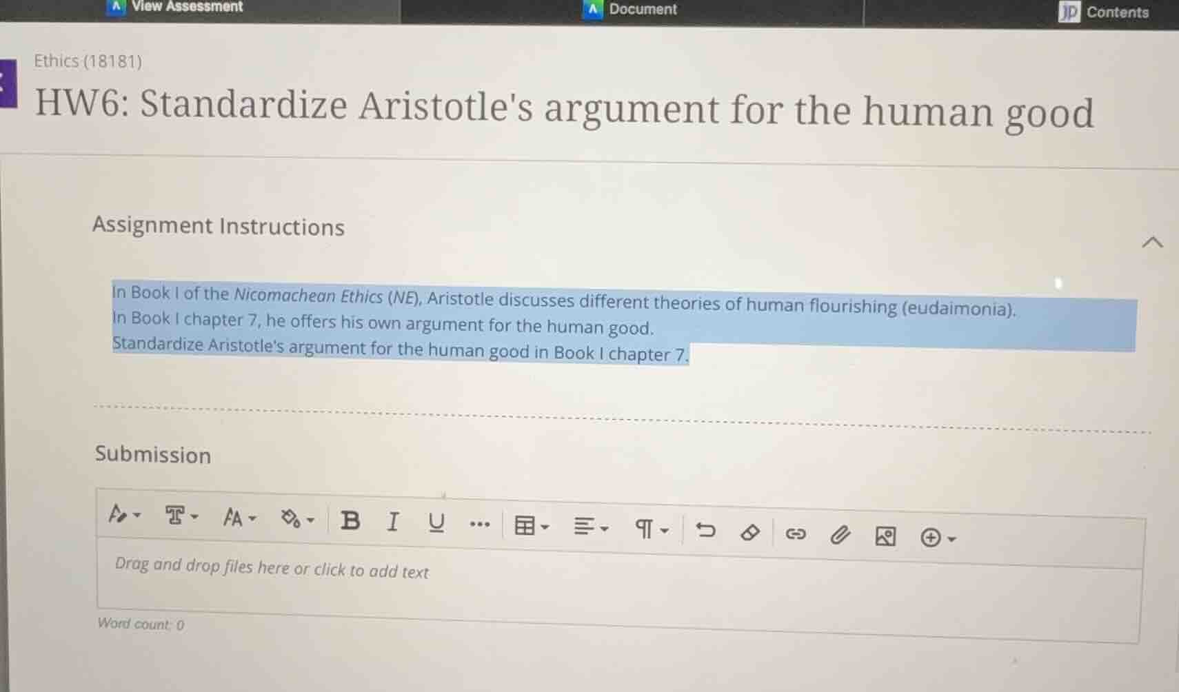 ethics (18181) hw6: standardize aristotles argument for the human good …