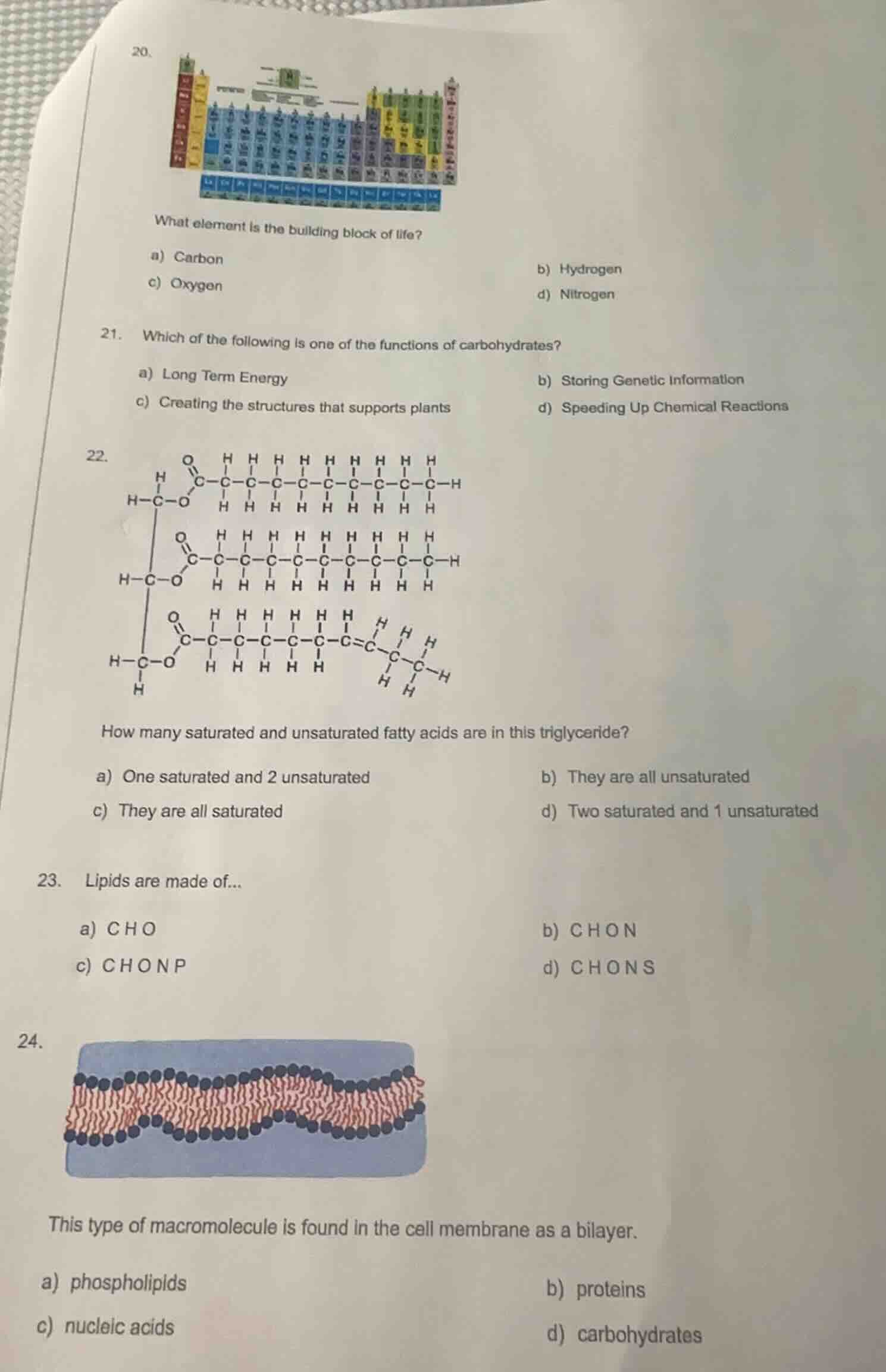 20.what element is the building block of life?a) carbonb) hydrogenc) ox…