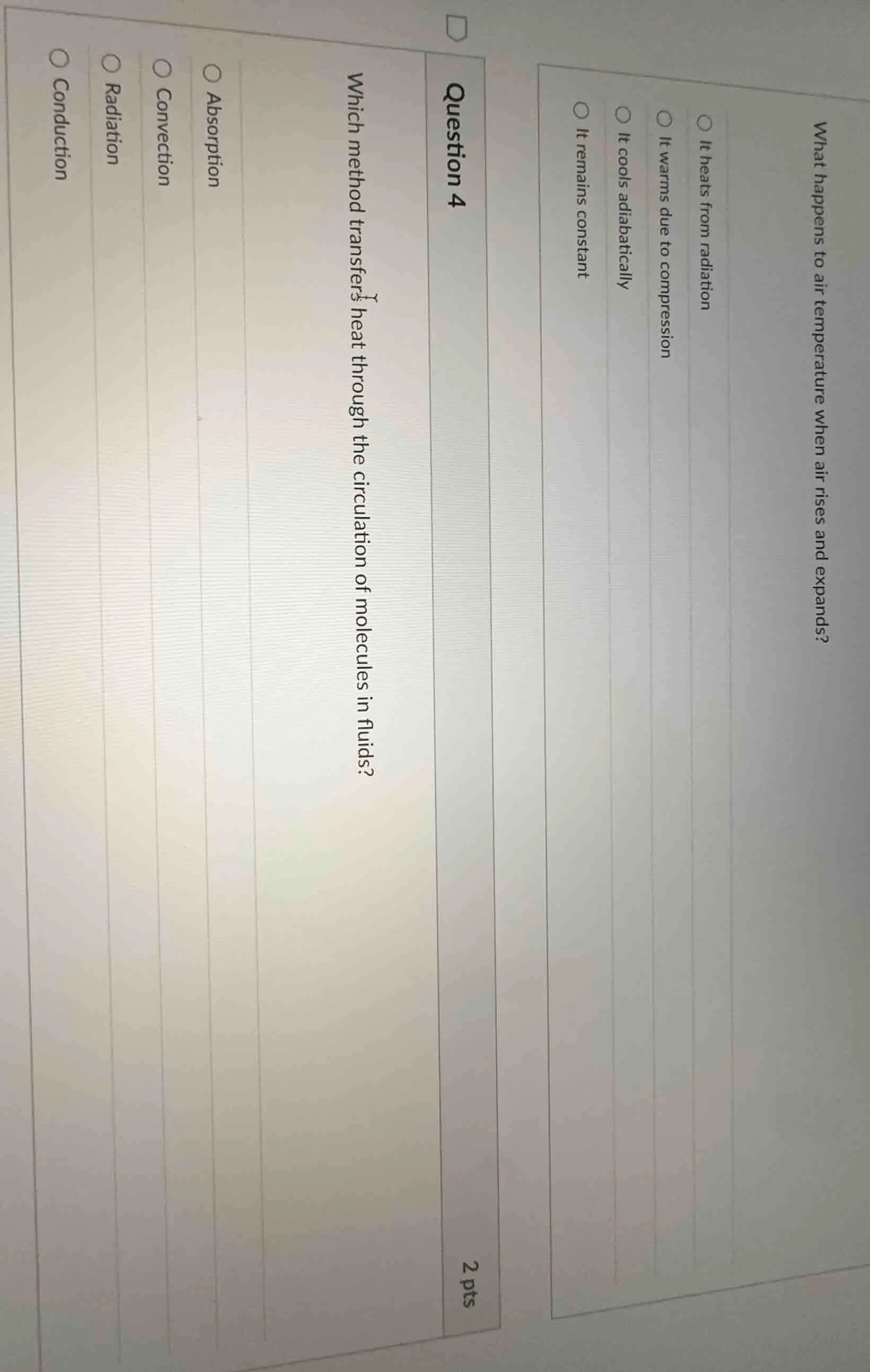 what happens to air temperature when air rises and expands?○ it heats f…