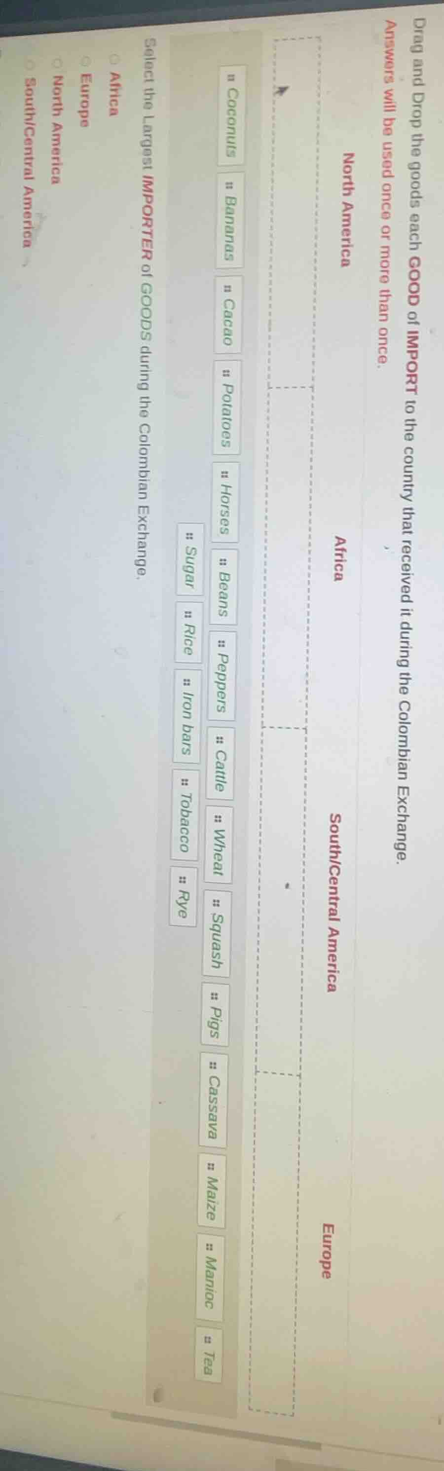 drag and drop the goods each good of import to the country that receive…