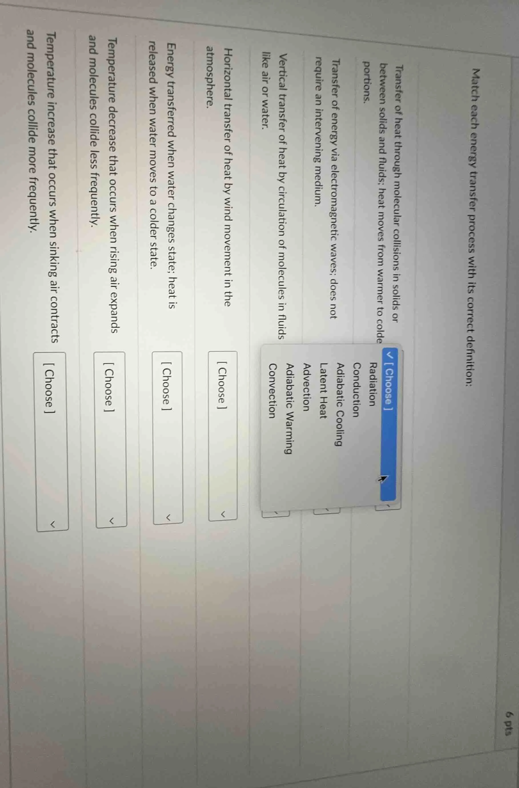 6 pts match each energy transfer process with its correct definition: t…