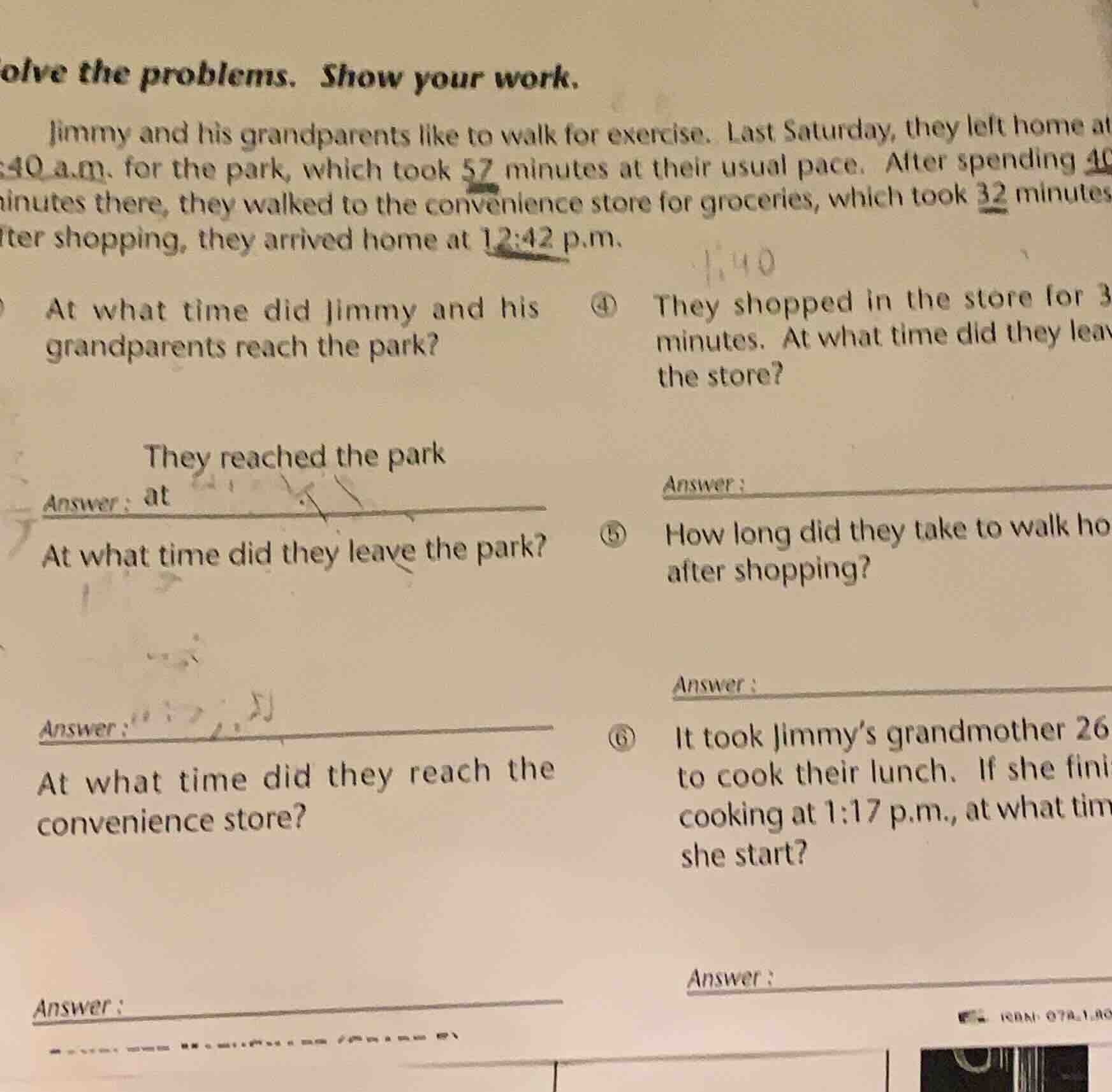 solve the problems. show your work. jimmy and his grandparents like to …