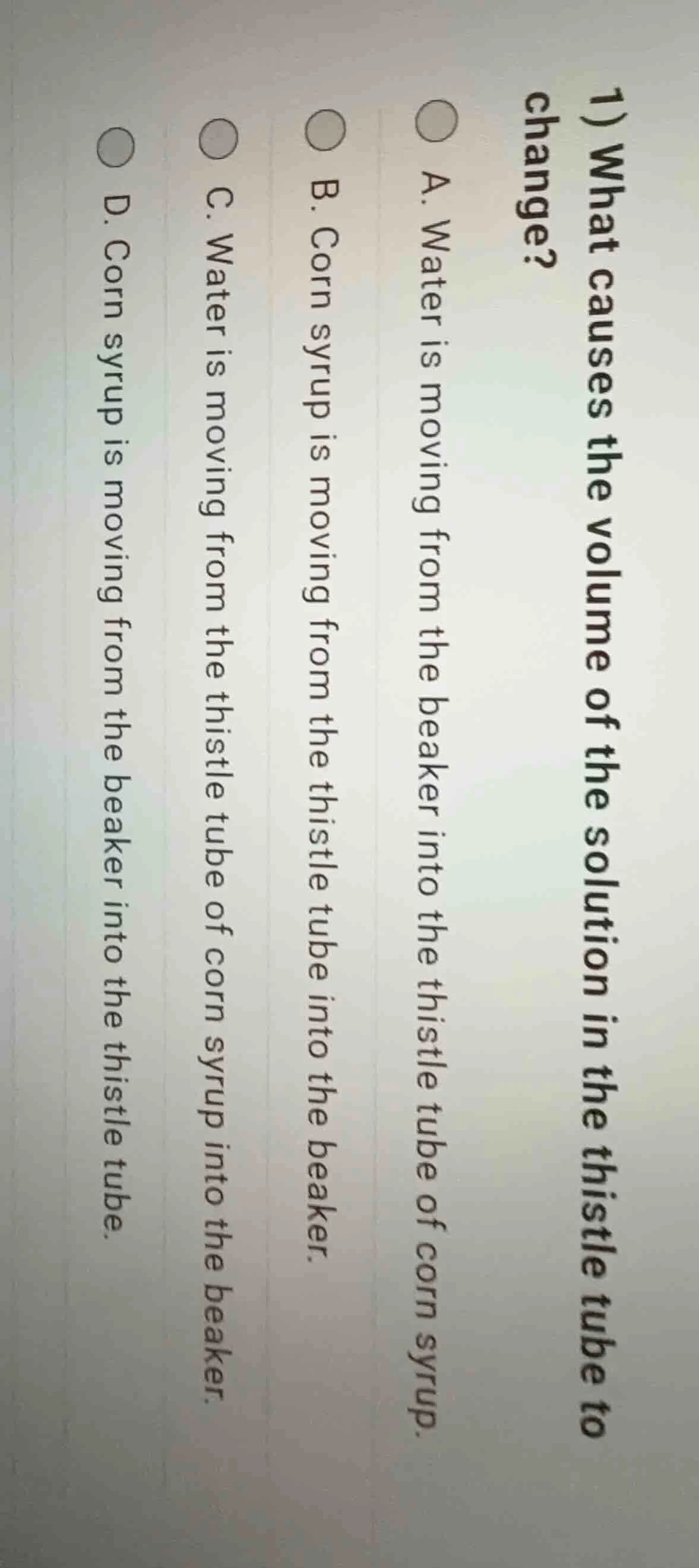 1) what causes the volume of the solution in the thistle tube to change…