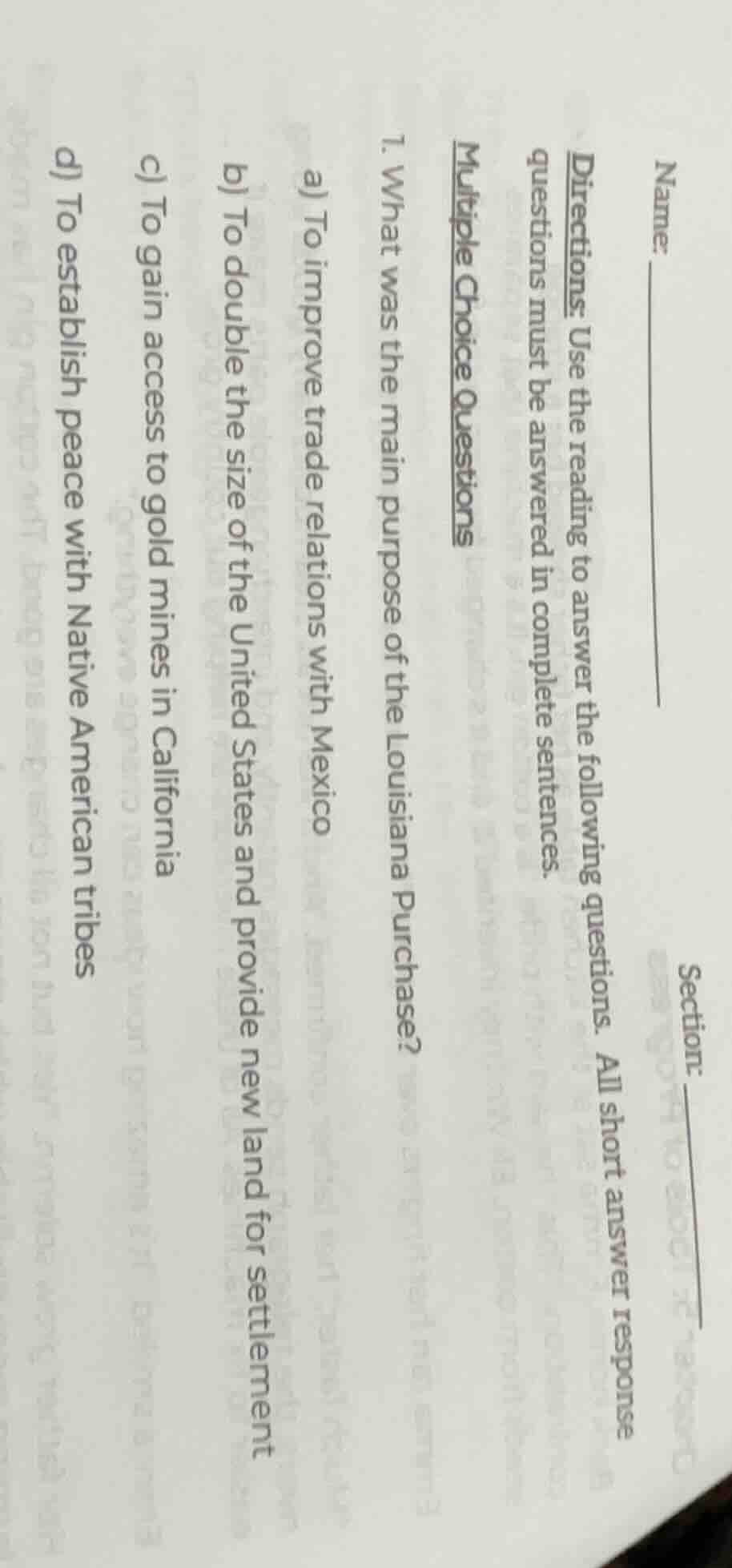 name:section:directions: use the reading to answer the following questi…