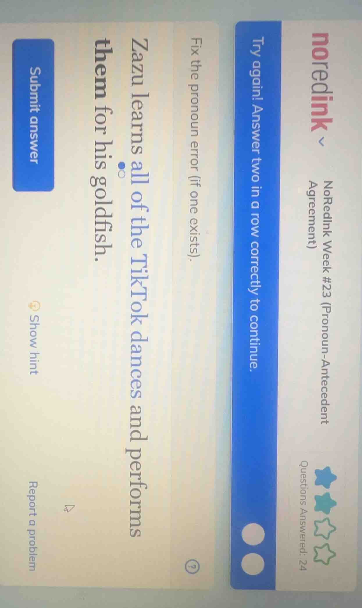 noredinknoredink week #23 (pronoun-antecedent agreement)questions answe…