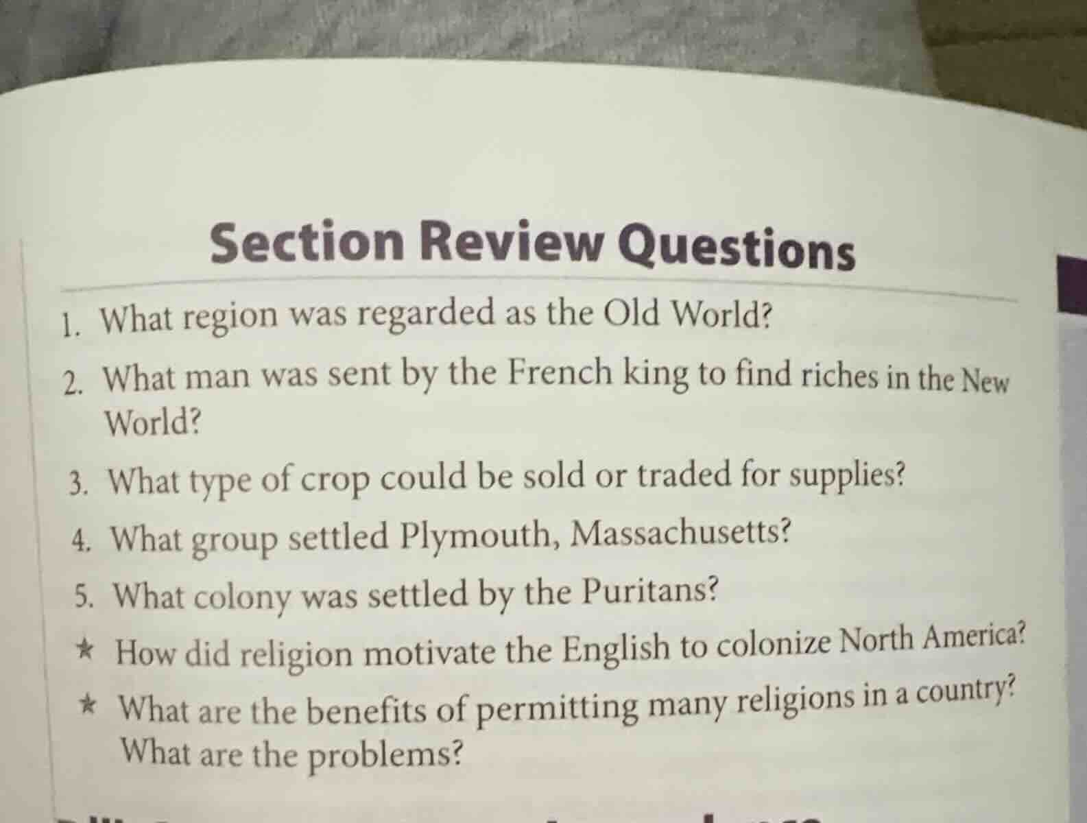 section review questions 1. what region was regarded as the old world? …