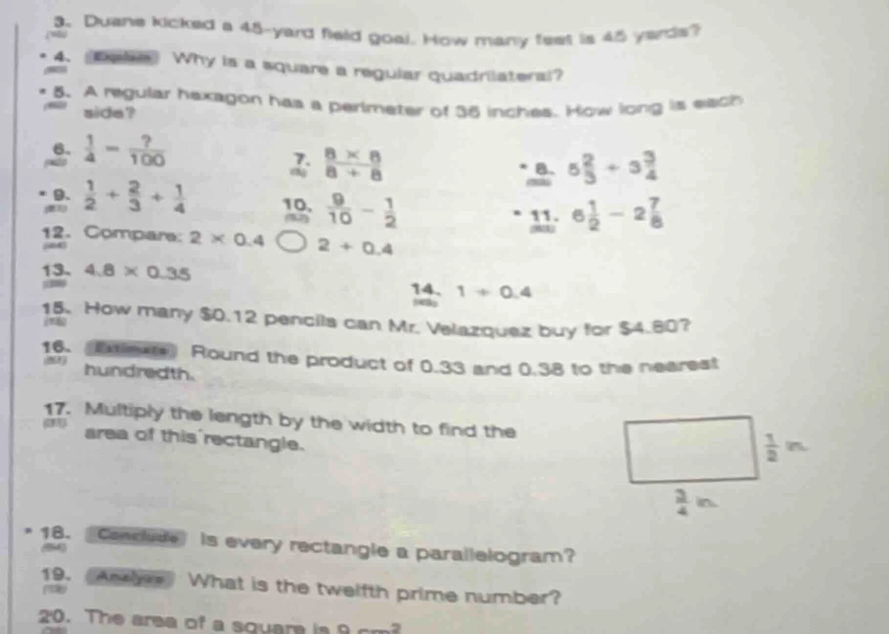 3. duane kicked a 45-yard field goal. how many feet is 45 yards? * 4. e…