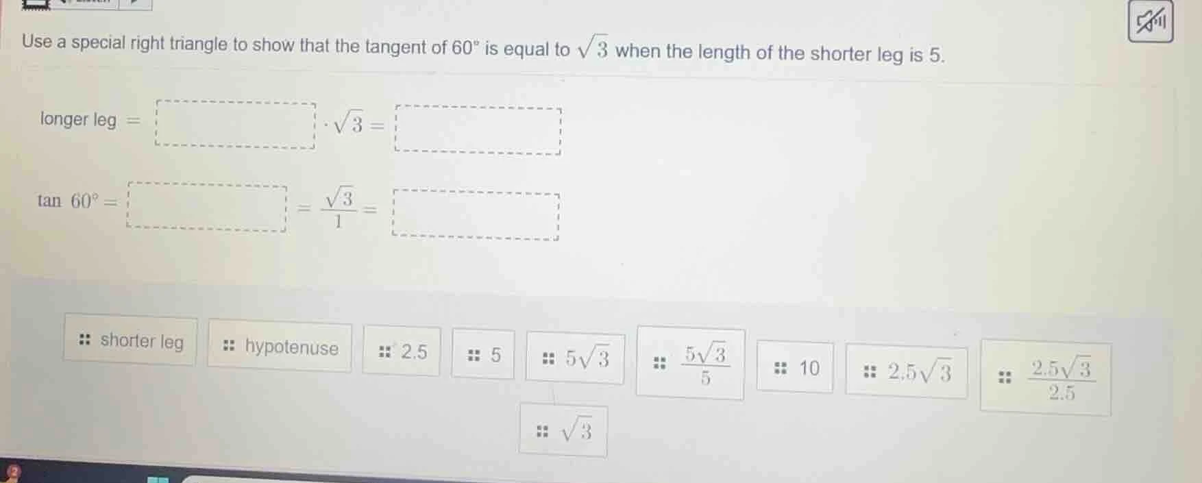 use a special right triangle to show that the tangent of $60^{\\circ}$ …