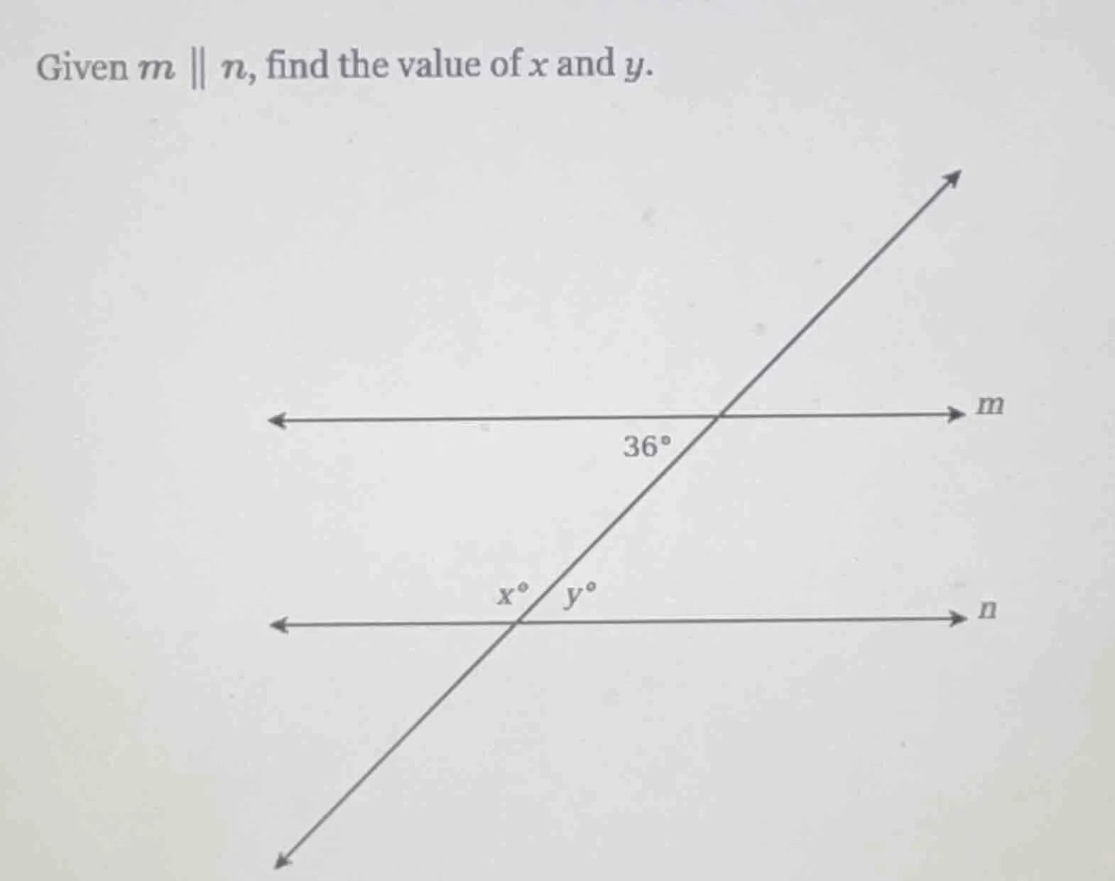 given $m \\parallel n$, find the value of $x$ and $y$.