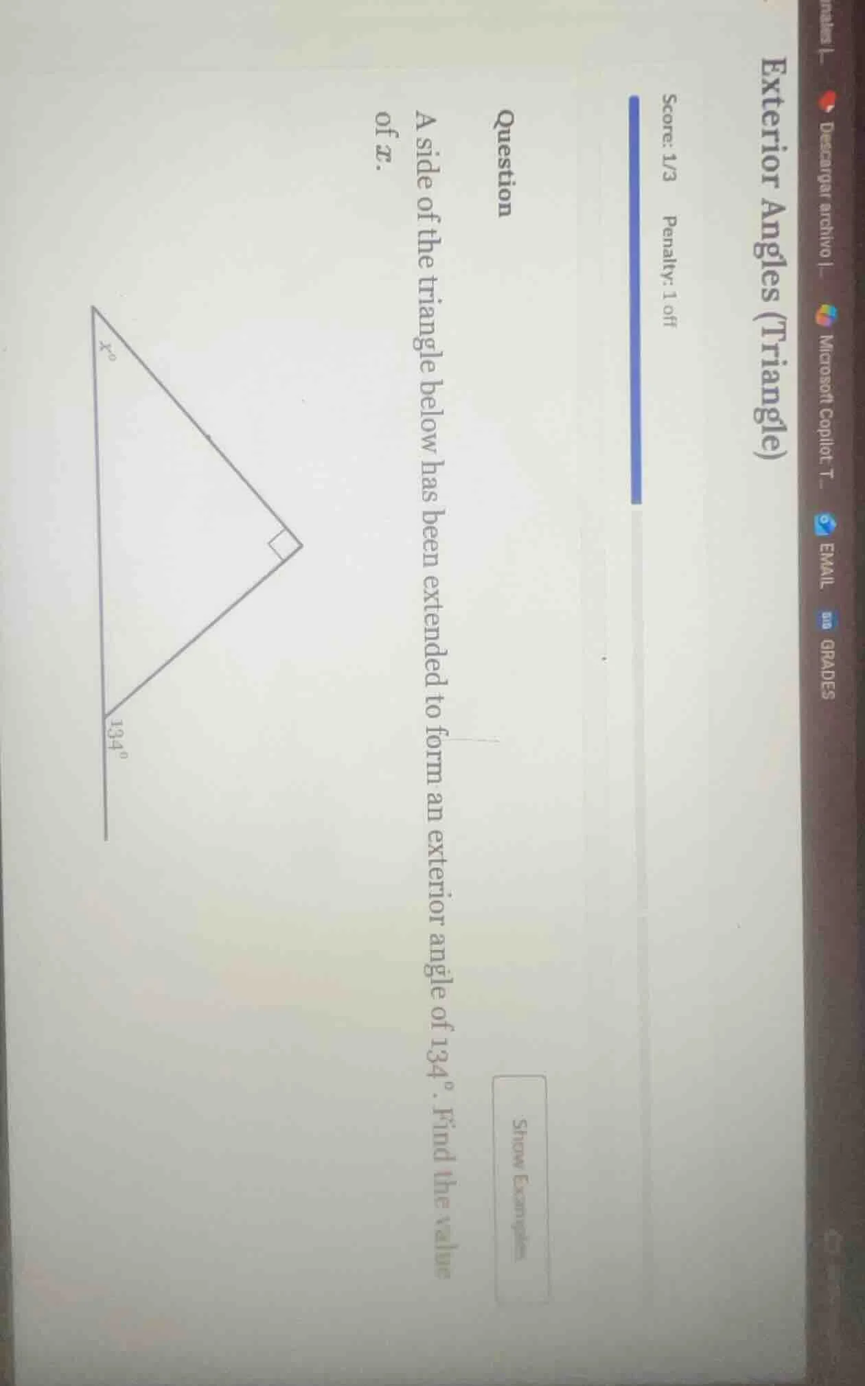 exterior angles (triangle) score: 1/3 penalty: 1 off question a side of…