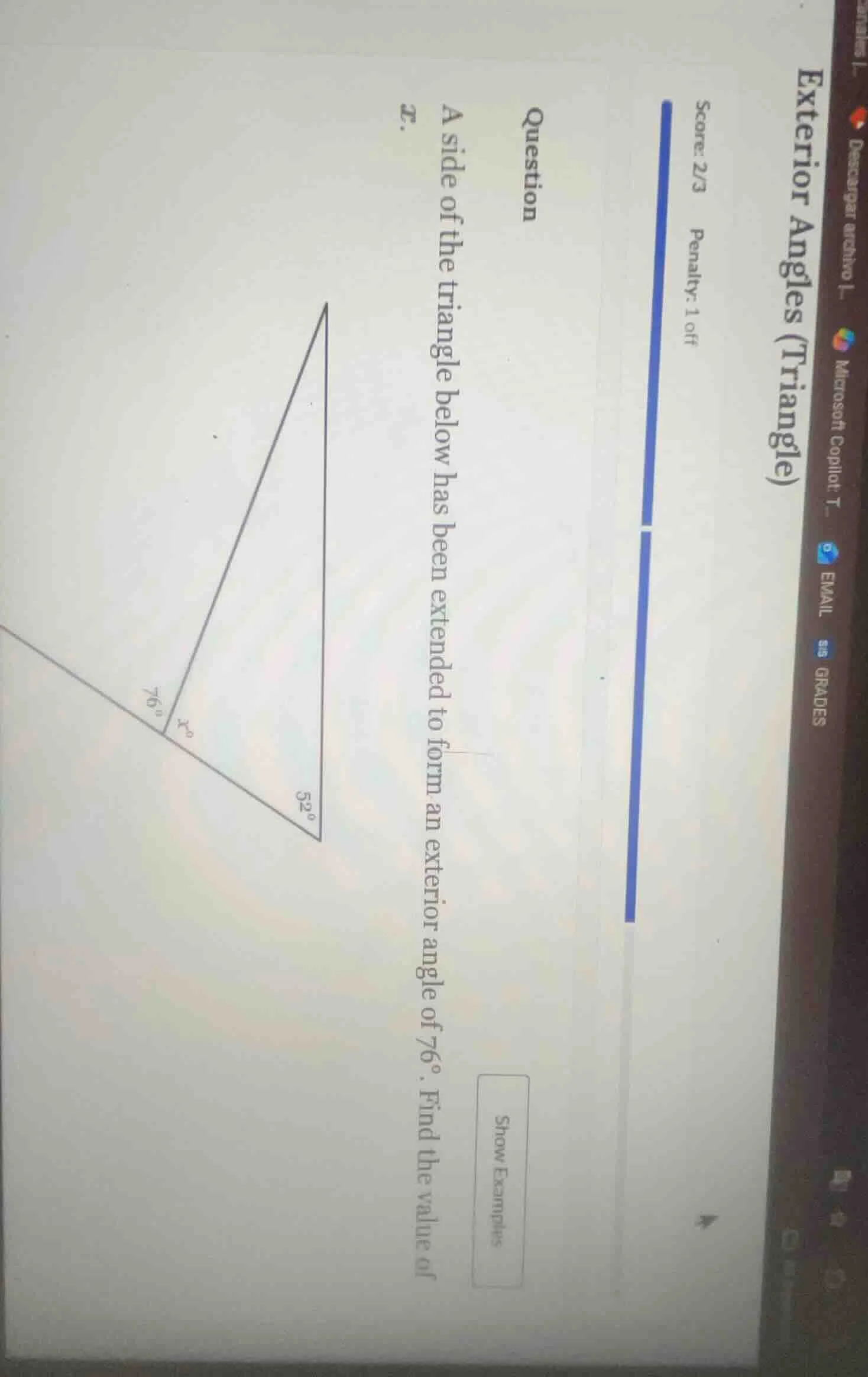 exterior angles (triangle)score: 2/3 penalty: 1 offquestiona side of th…