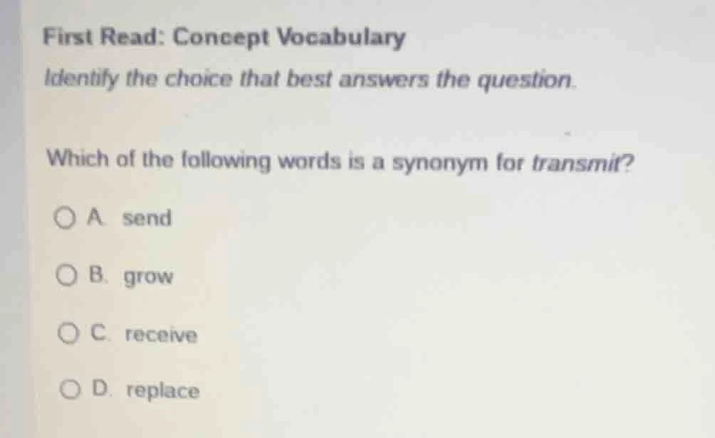 first read: concept vocabulary identify the choice that best answers th…