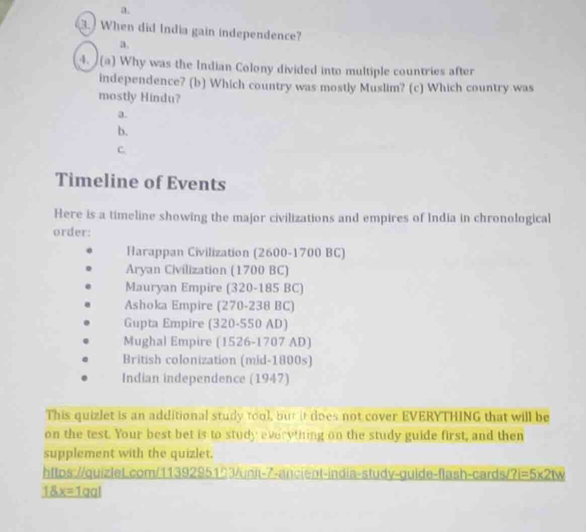 3. a. when did india gain independence? 4. a. (a) why was the indian co…