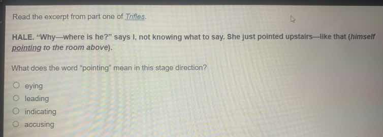 read the excerpt from part one of trifles. hale. \why—where is he?\ say…