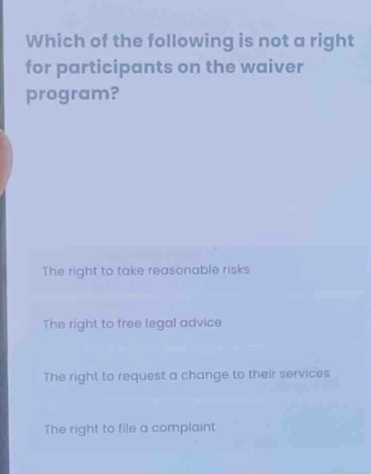 which of the following is not a right for participants on the waiver pr…