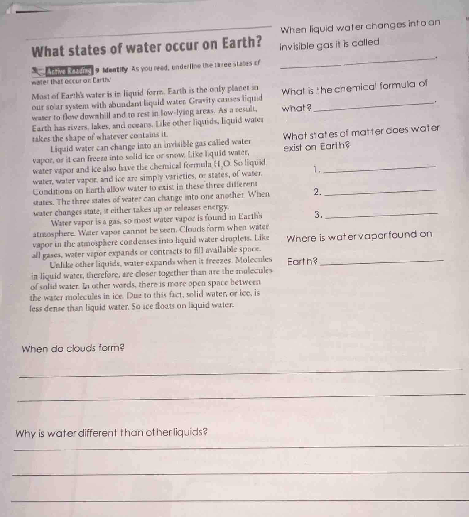 what states of water occur on earth?active reading 9 identify as you re…