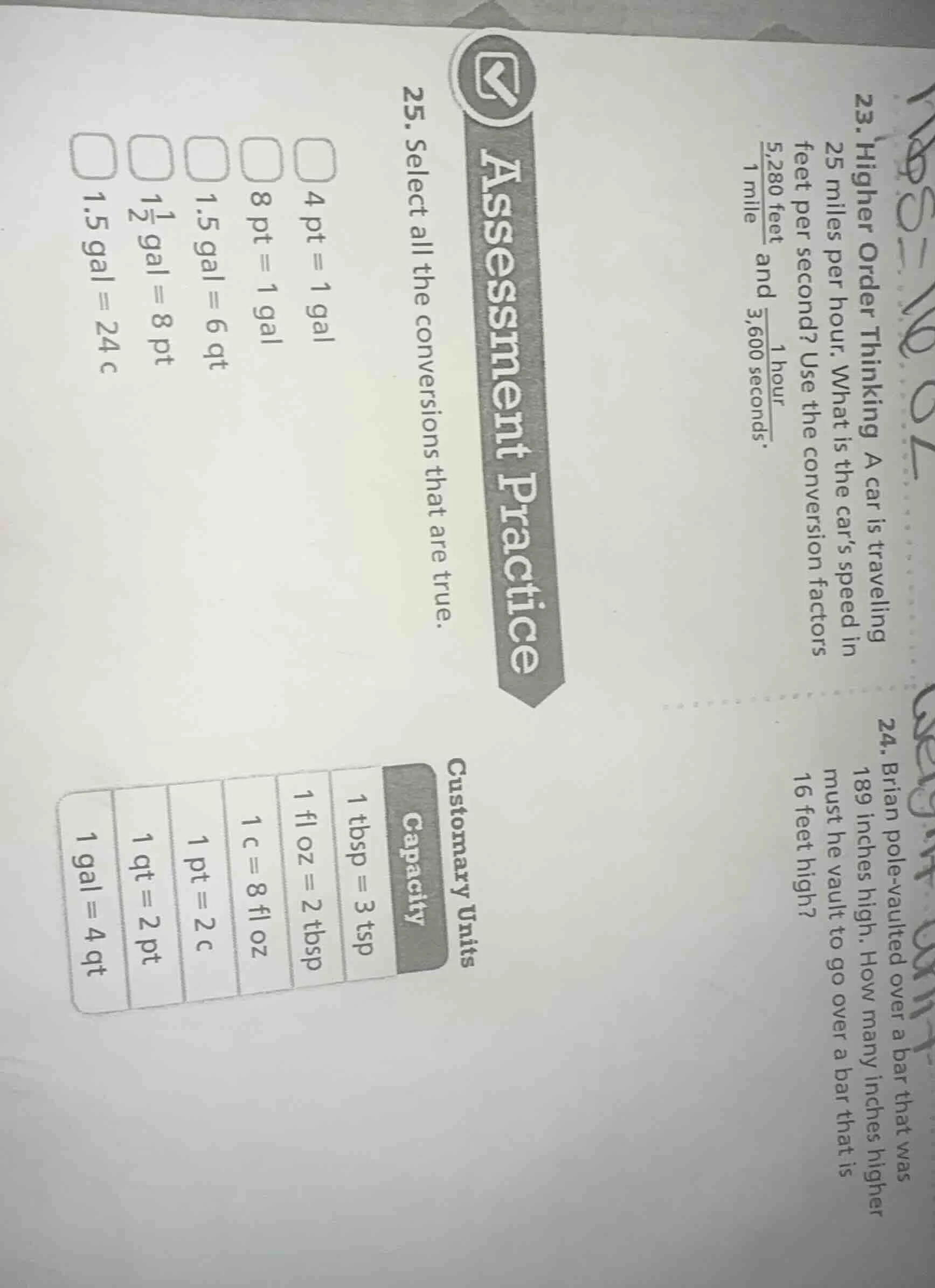 assessment practice 23. higher order thinking a car is traveling 25 mil…