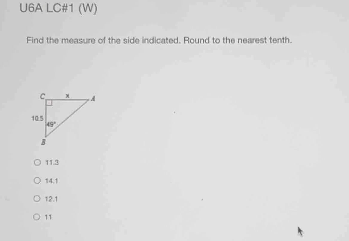 u6a lc#1 (w) find the measure of the side indicated. round to the neare…