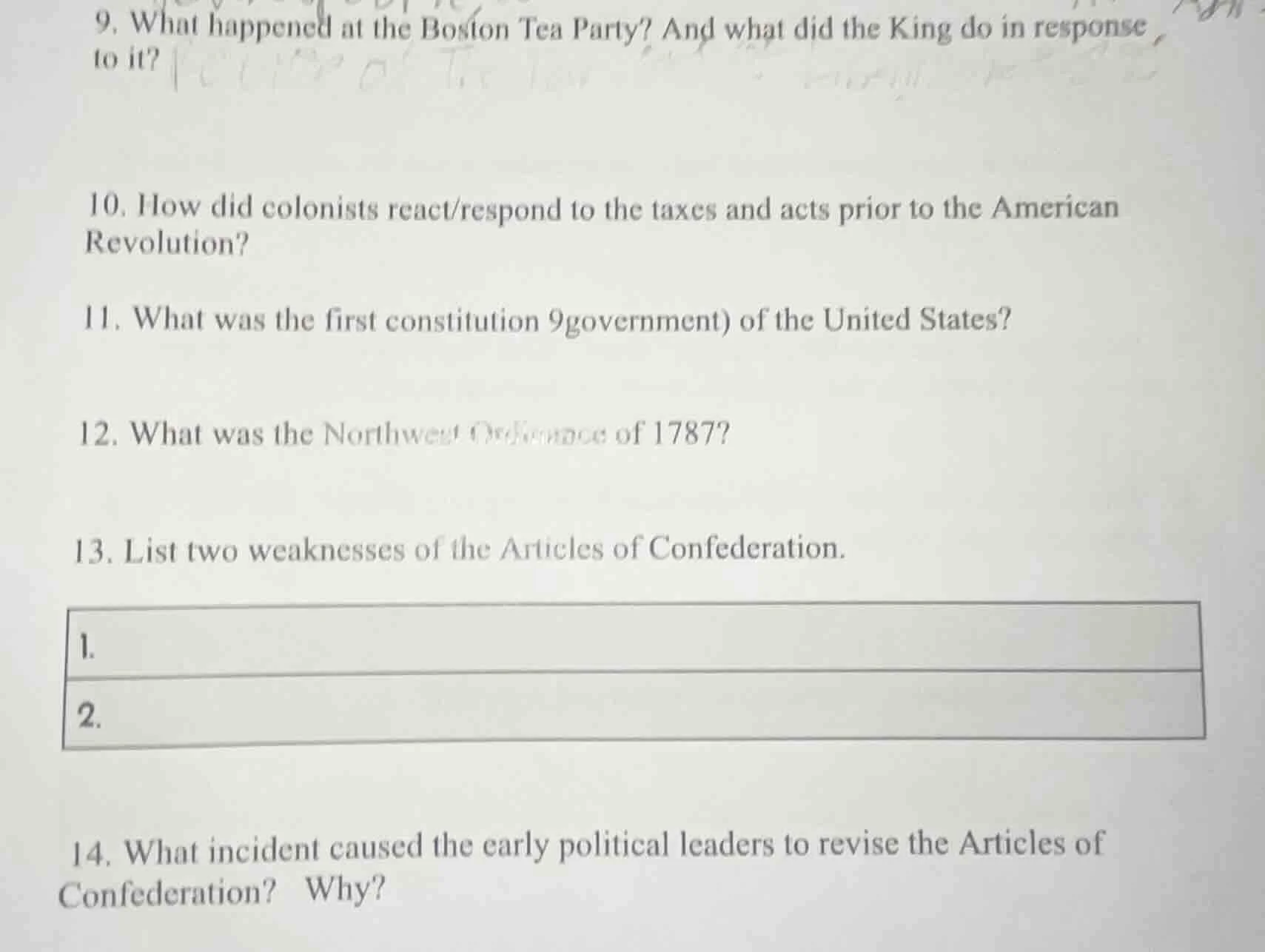 9. what happened at the boston tea party? and what did the king do in r…