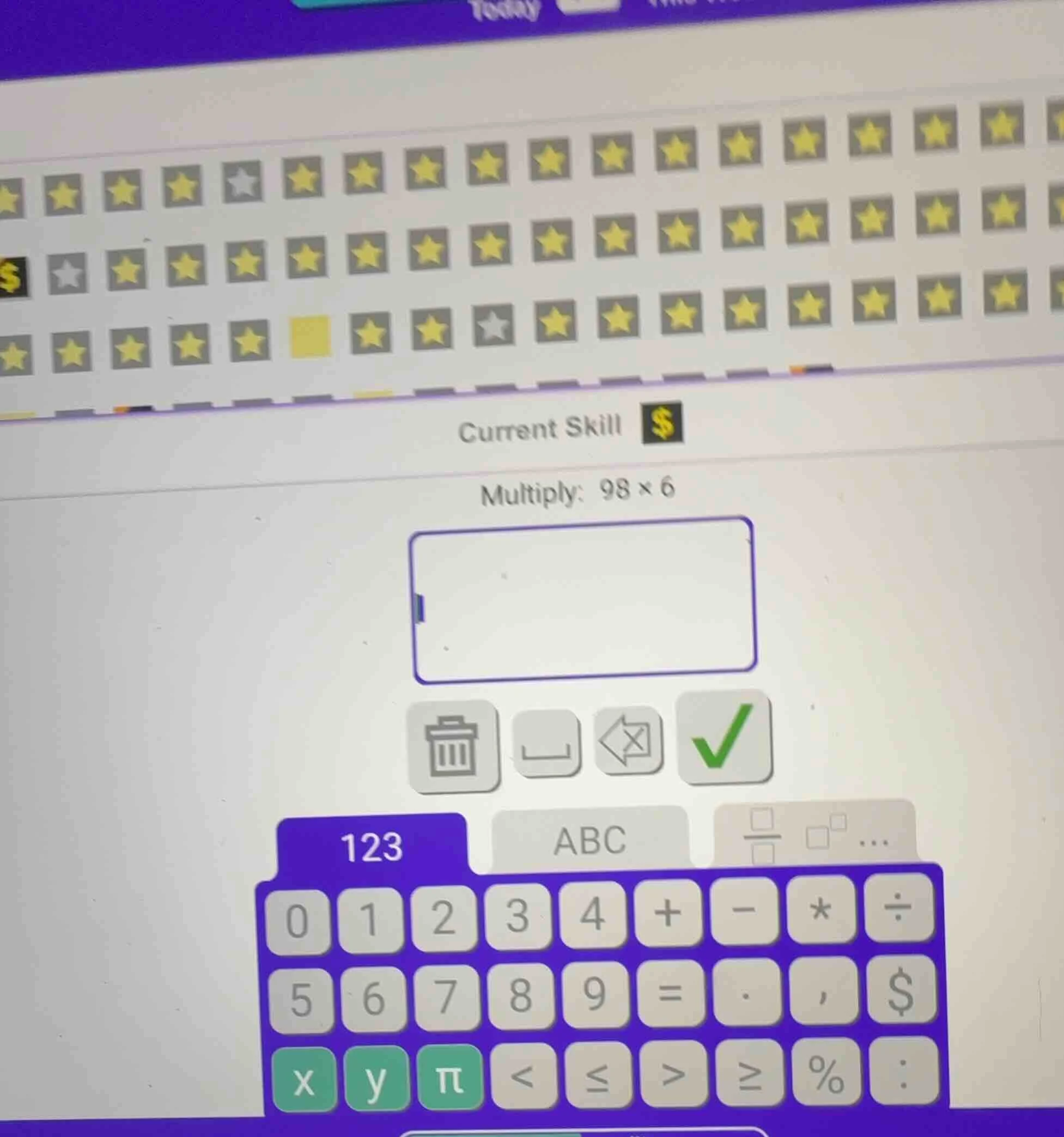 current skill multiply: $98 \\times 6$