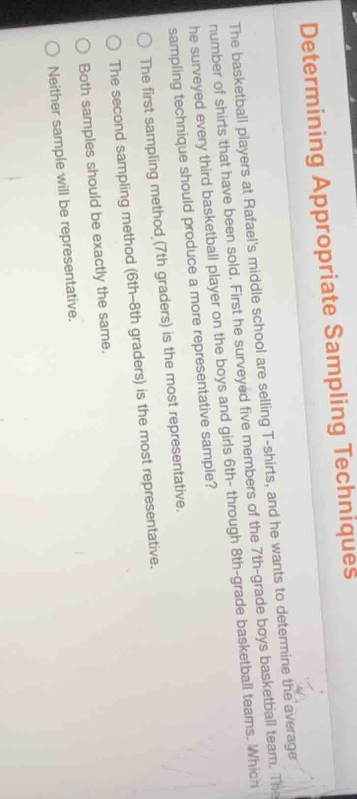 determining appropriate sampling techniques the basketball players at r…