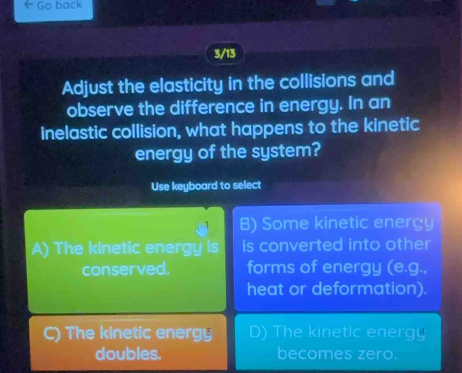 3/13 adjust the elasticity in the collisions and observe the difference…