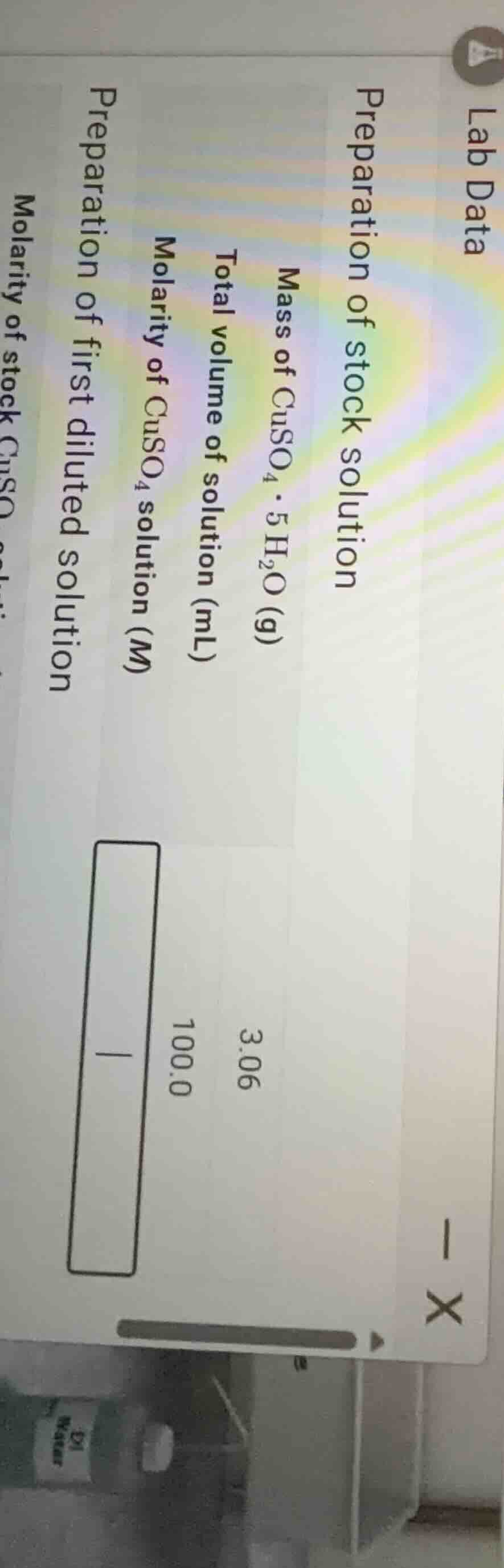 lab data preparation of stock solution mass of $ce{cuso_{4}·5h_{2}o}$ (…