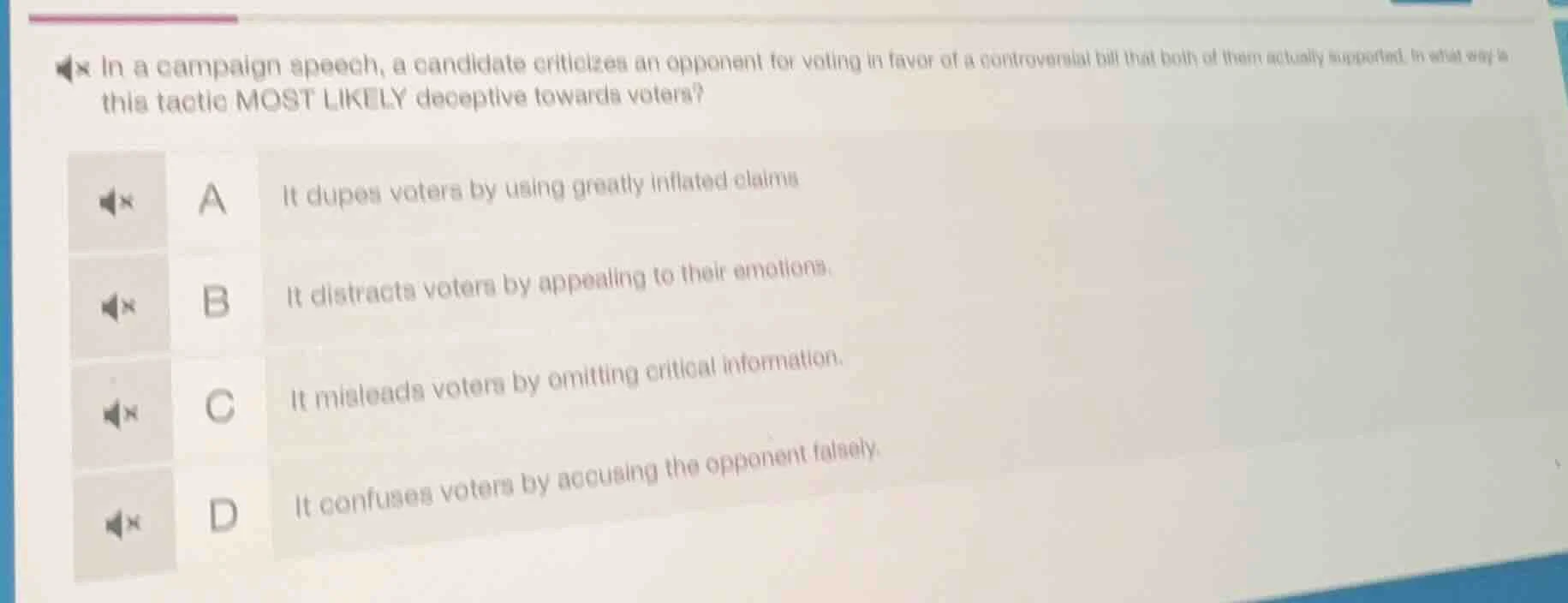 in a campaign speech, a candidate criticizes an opponent for voting in …